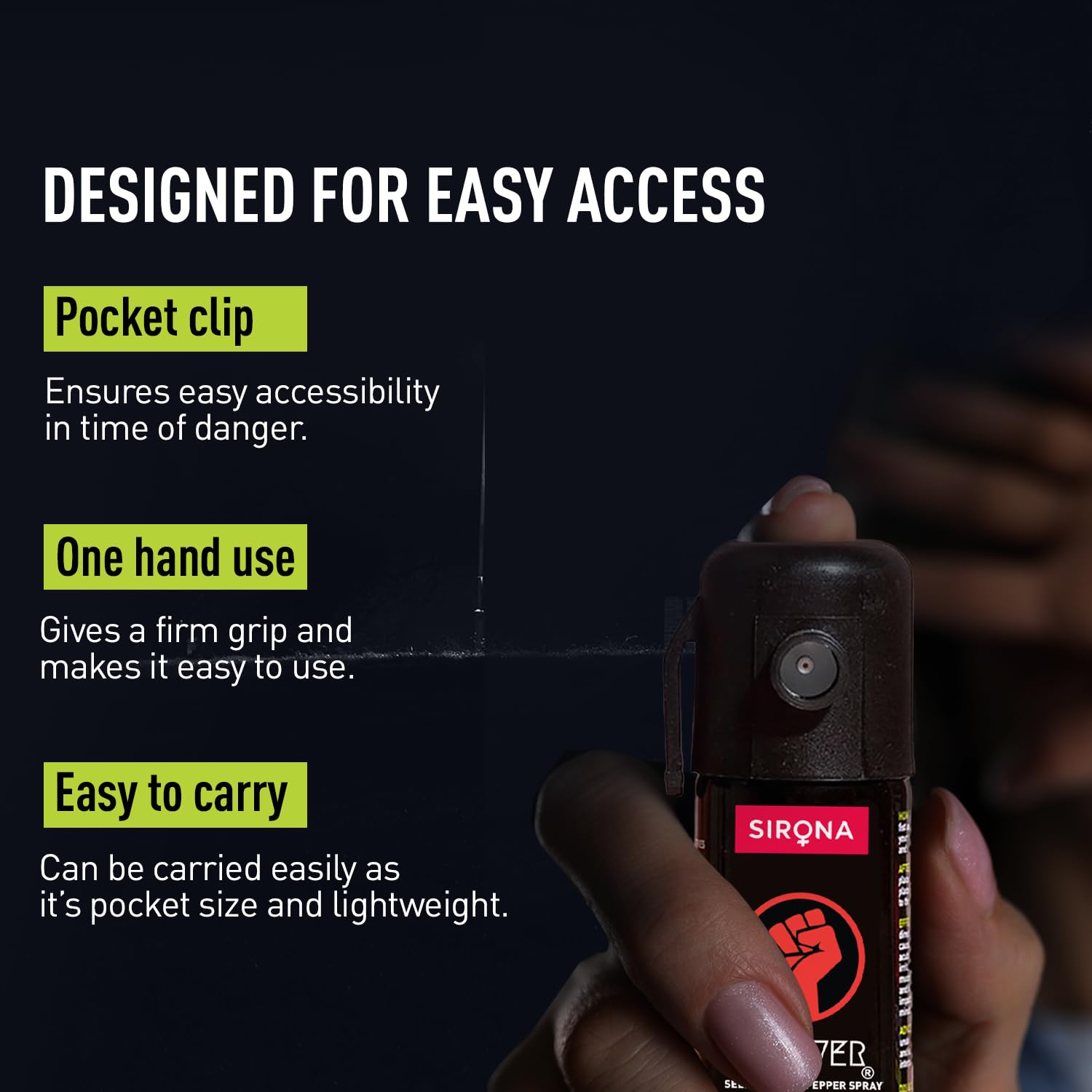 IMPOWER Self Defence Pepper Spray Green Chilli for Woman Safety - 55 ML (Pack of 1) | Pocket Size Long Range of 12ft | Pepper Spray, Very Strong, Protection & Safety image 5