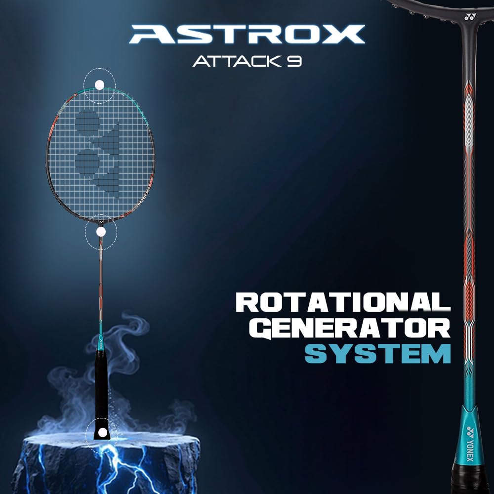 Yonex Astrox Attack 9 Ultra Strong Japan Made Graphite Strung Badminton Racquet with Full Cover (80 Grams - 32 Lbs Tension, Turquoise Green) image 4