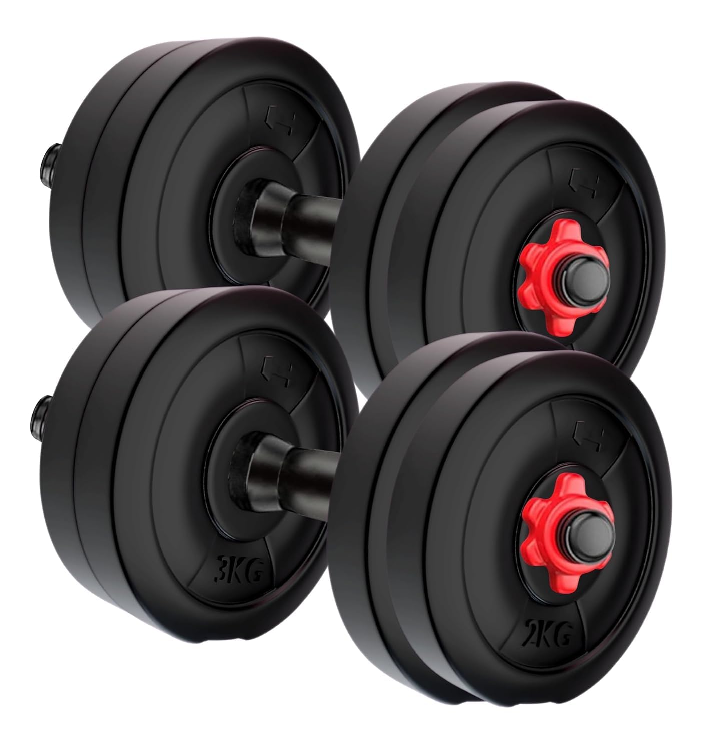 Amazon Brand - Symactive 20 Kg PVC Adjustable Dumbbells Fitness Kit for Full Body Workout (2 Kg x 4 + 3 Kg x 4 Kg Weight, One Pair 14'' Dumbbell Rods & Nuts)