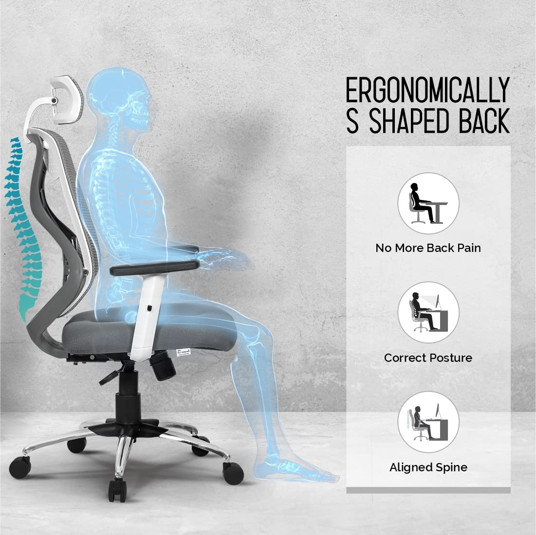 Da URBAN® Merlion Office Chair,High Back Mesh Ergonomic Home Office Desk Chair with 3 Years Warranty, Adjustable Armrests,Adjustable Lumbar Support,Tilt Lock Mechanism (Grey) image 3