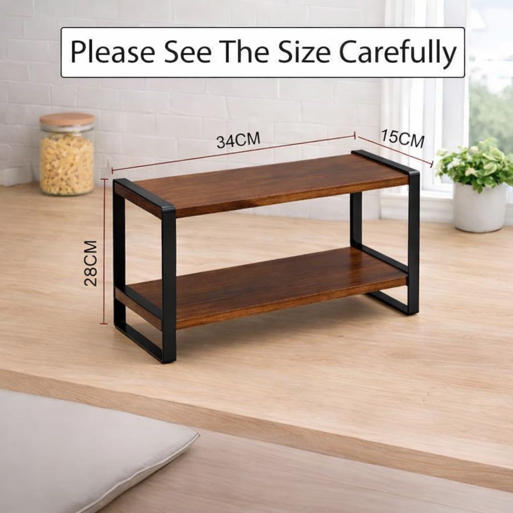 2-Tier Countertop Spice Rack, 34x15x28 cm, Wood and Metal image 2