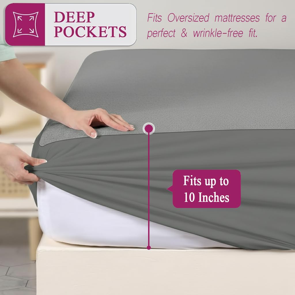 Trance 100% Waterproof Premium Cotton Feel Mattress Protector King Size 78x72 Inches | Breathable and Hypoallergenic Ultra Soft Fitted Bed Protector Cover (78