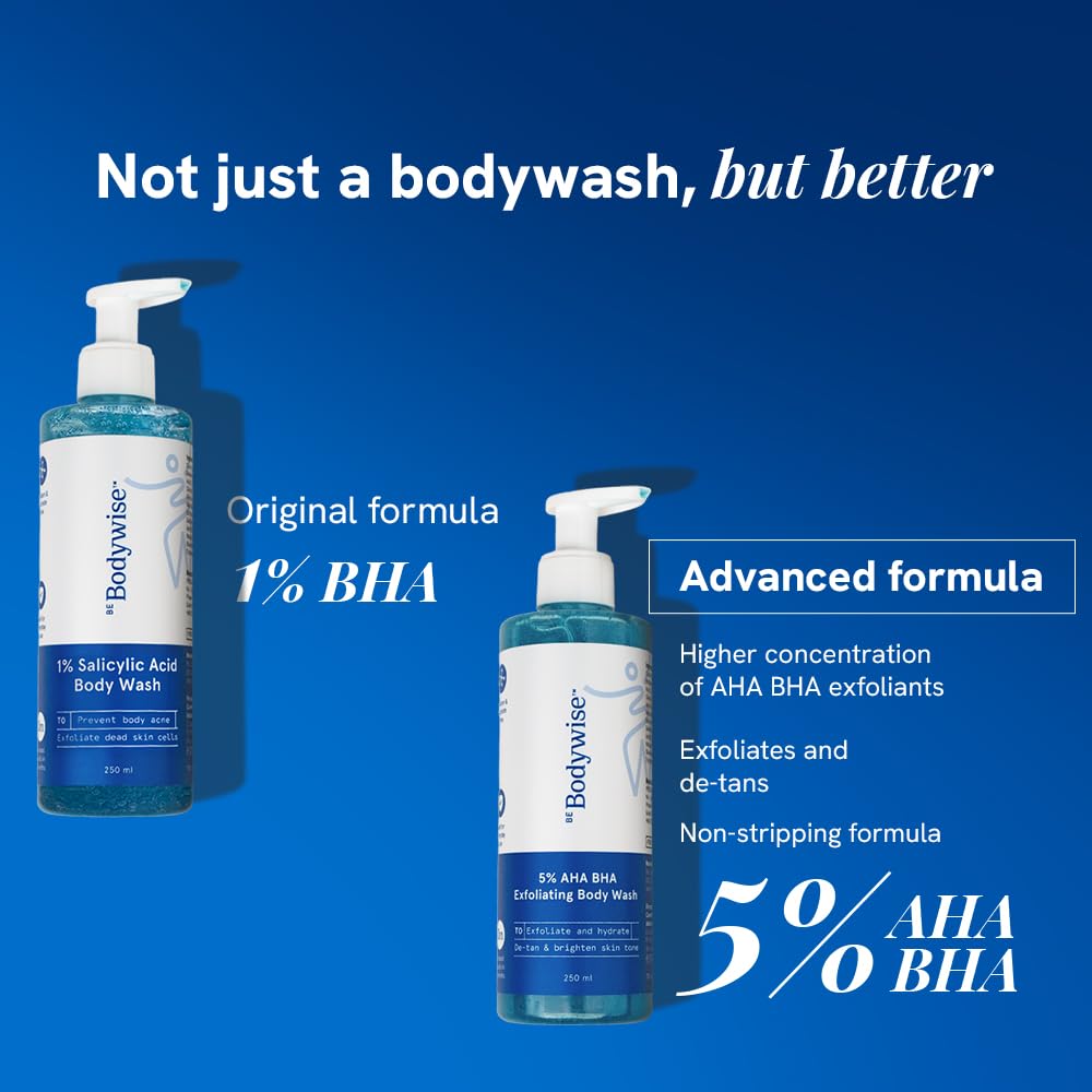 Be Bodywise 5% AHA BHA De-Tan Exfoliating Body Wash 250ml | For Body Acne, Strawberry Skin, De-Tan | Infused with 3% Lactic Acid, 1% Salicylic Acid, 1% Glycolic Acid | Non-Drying, Paraben Free image 4