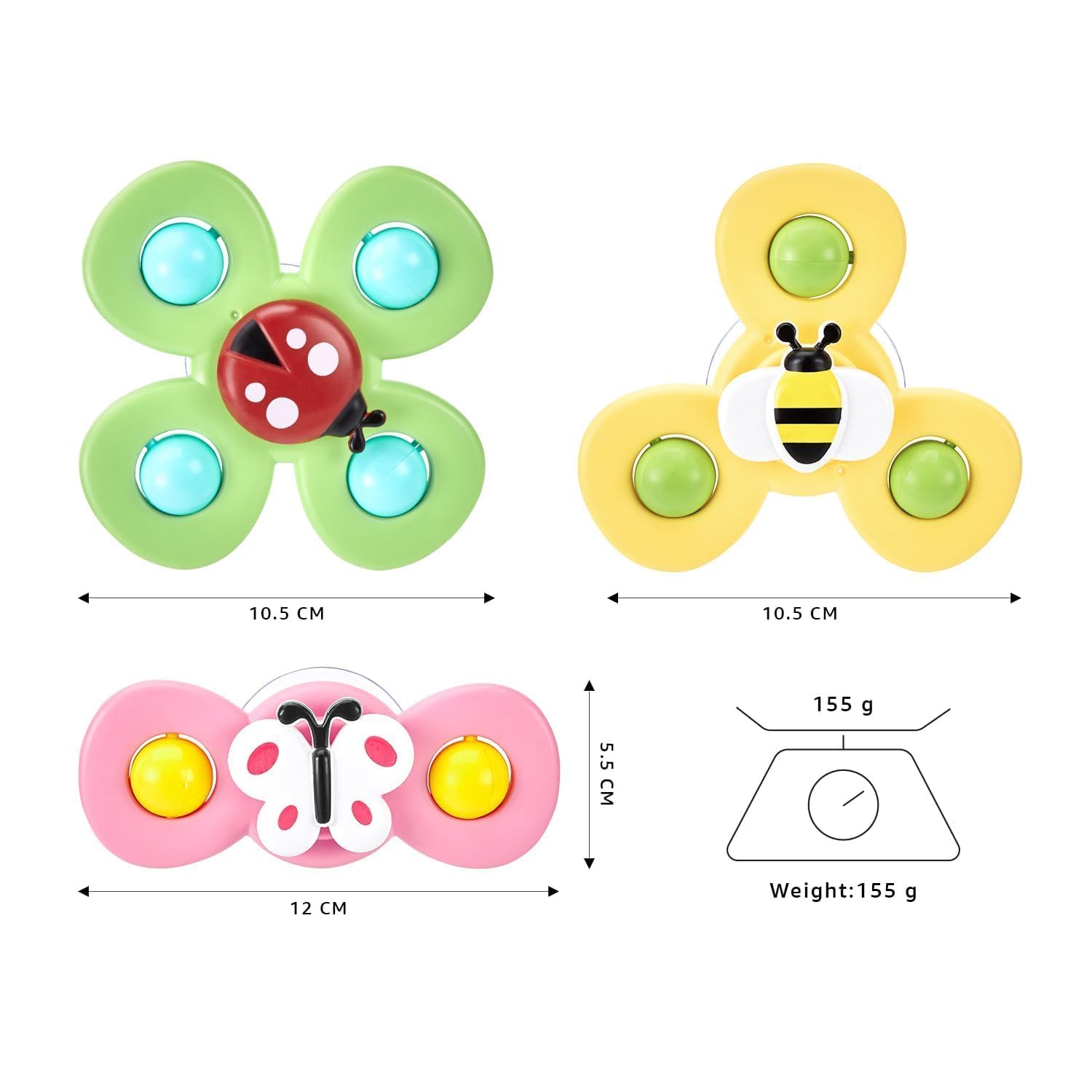 Cable World Baby Spinner Rattle Toy for Baby Bath Rattle and Puch Toys Water Toys for Kids Suction Cup Fidget Spinner Sensory Toddler Infant Flight Travel Toy Stick to Window 3 Pcs (Snail Design) image 3