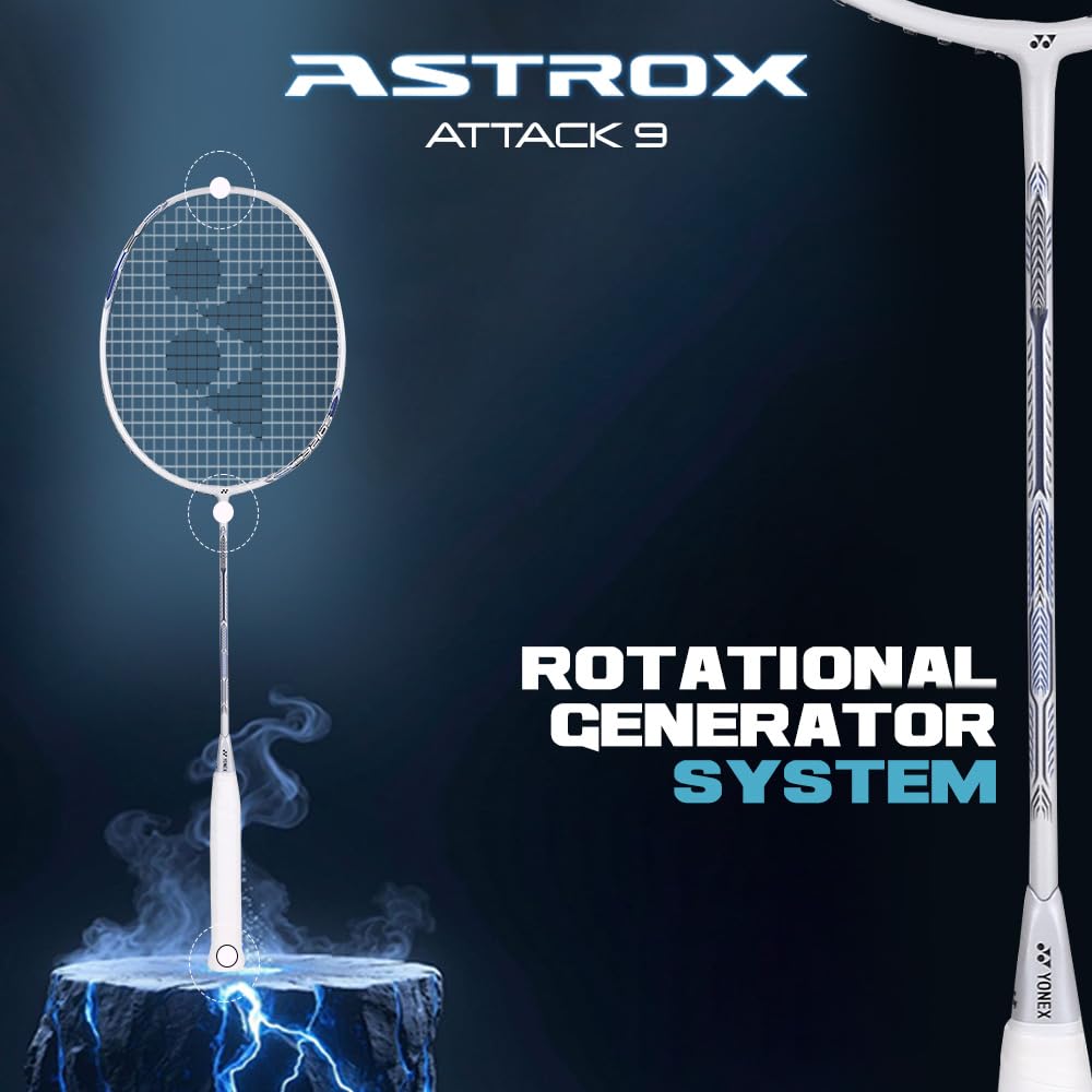 Yonex Astrox Attack 9 Ultra Strong Japan Made Graphite Strung Badminton Racquet with Full Cover (80 Grams - 32 Lbs Tension, Pearl White) image 4