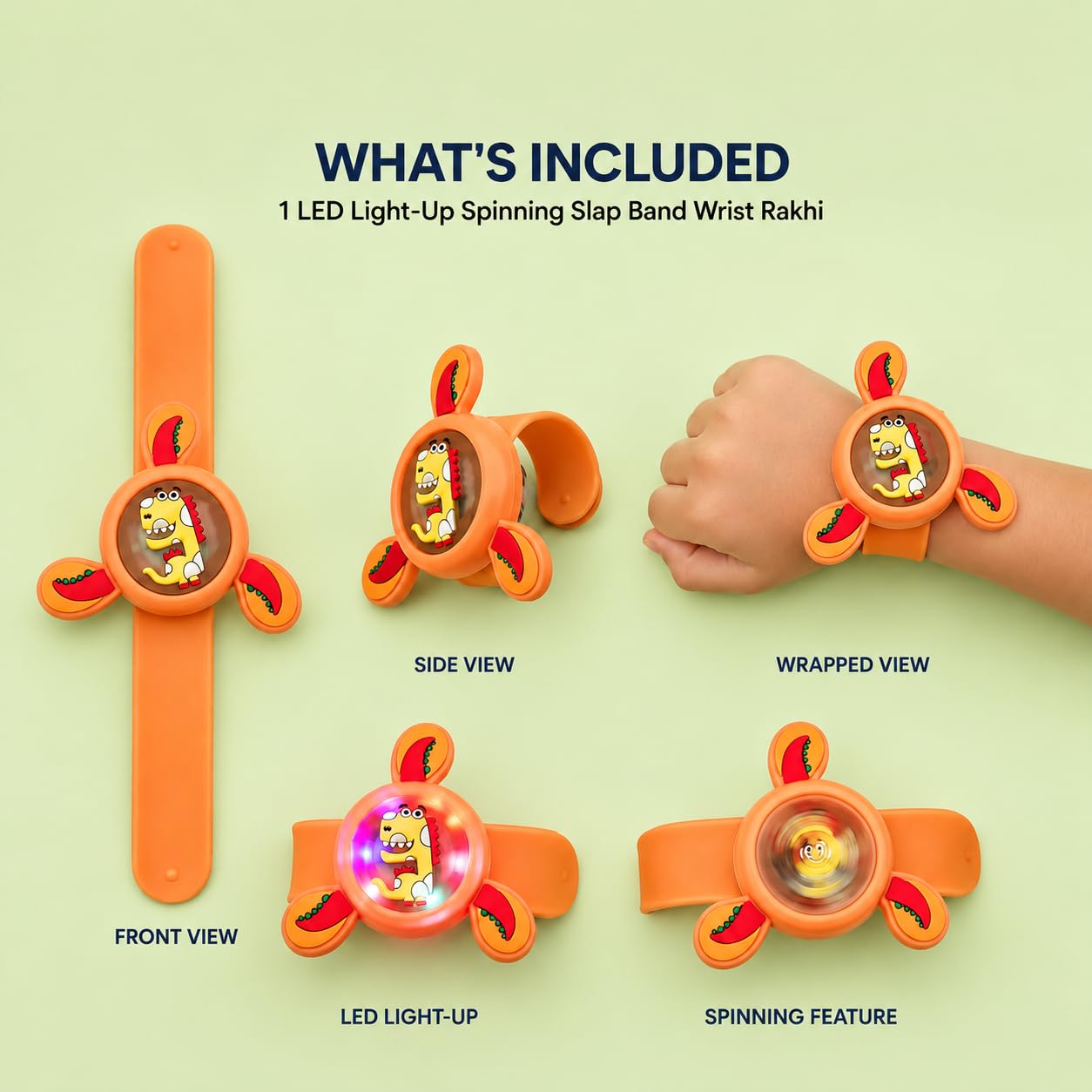 Rakhi for Kids Boy Girl Brother Set of 2 ,Cartoon LED Light Toy Little/Small Bro Slap Band Cartoon Wrist Band Bracelet with LED Light Up |Spinner Rakhi for Kids| Cute Children Favourite Rakhis for Rakshabandhan with Tikka Set,Rakshabandhan Greeting Card image 5
