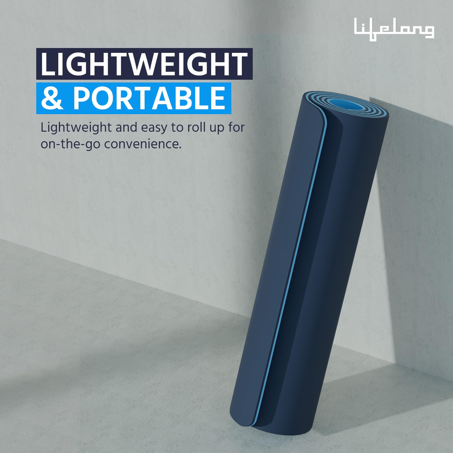 Lifelong 6mm Dual Color TPE Material Anti-Slip Yoga Mat for Home, Gym, Yoga, Workout and Exercise for Women & Men (6 Months Warranty,Llym115), Navy Blue/Blue image 5