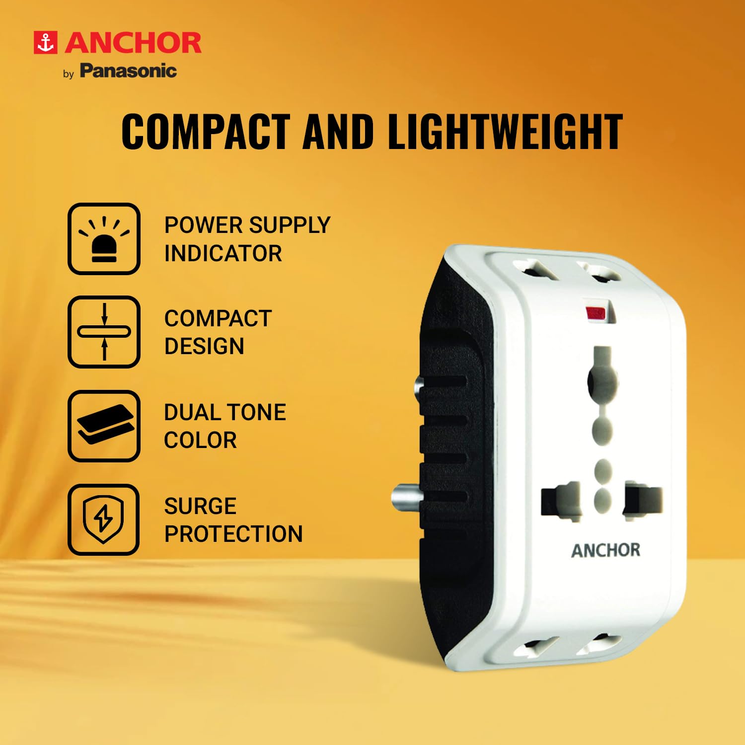 Anchor by Panasonic 6A 3 Pin Multiplug Travel Adapter with Universal Socket | 3 Pin Multi Plug Universal Socket (White) image 3