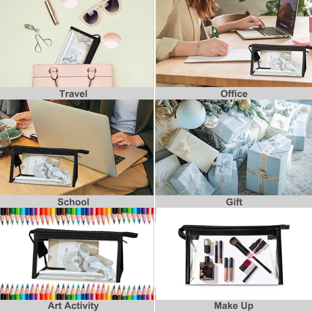 Polyurethane Large Capacity Big Pencil Pouch For Girls & Boys, Transparent Pen Bag Organizer For School, Multi-Purpose Stationary Bag Pack Of 1 (Black) image 4