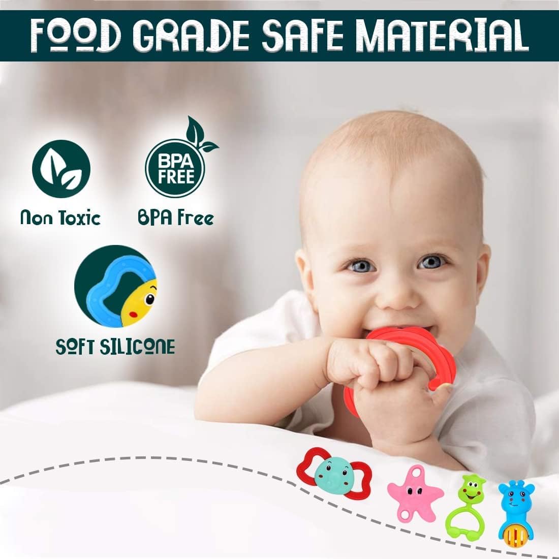 Storio Baby Products Toys 7 Pcs Rattle Set with Teathers for New Born Baby Gifts, Toy for Babies, Non-Toxic image 2