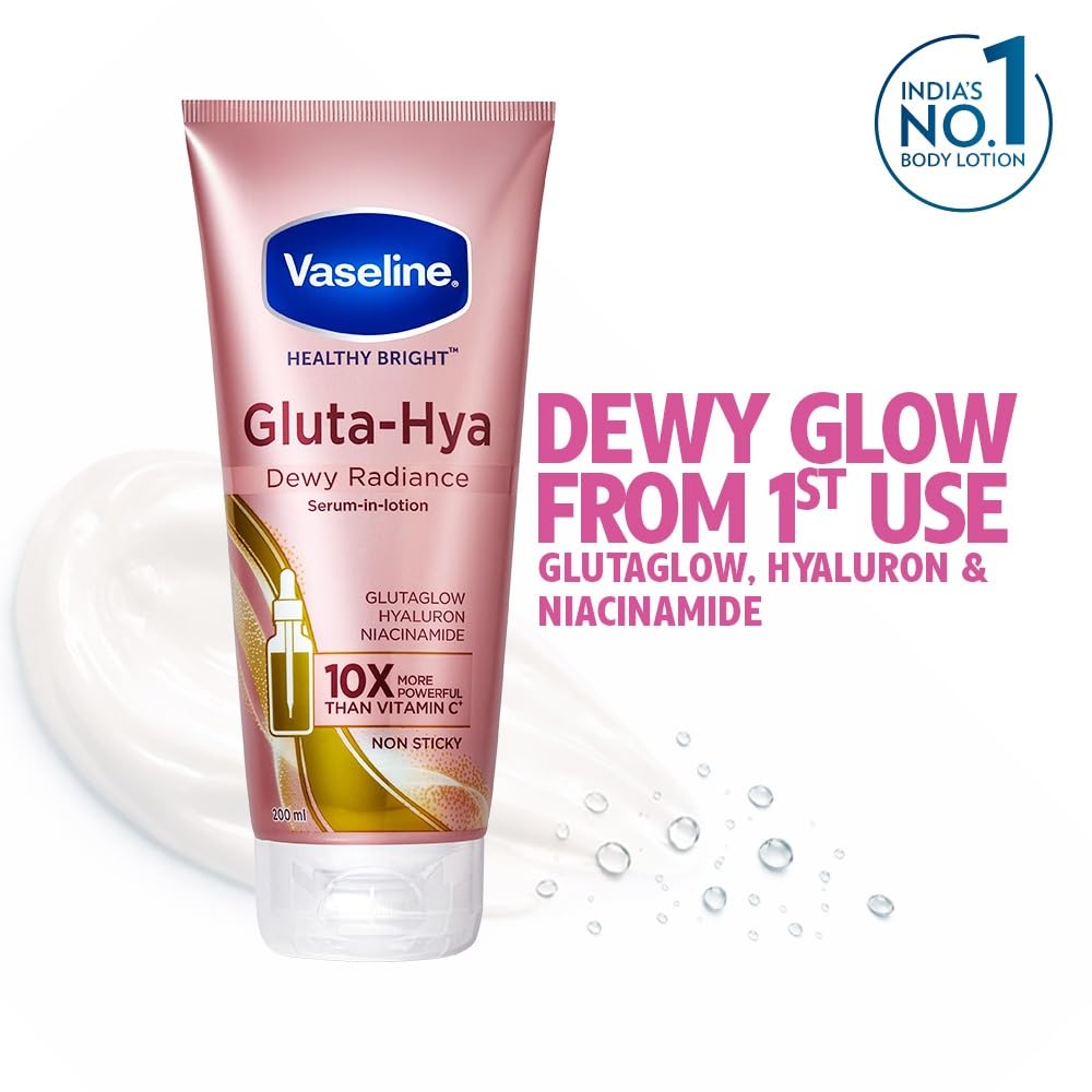 Vaseline Gluta-Hya Dewy Radiance Lotion for Face & Body | Gives Brighter Skin | Glutathione & Niacinamide Infused Moisturizer, 200ml image 2