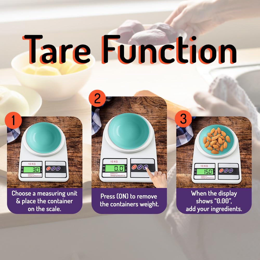 ATOM ALISTON K1 Series Digital Kitchen Weighing Scale 10 kg, Electronic Weight Machine with LCD Display for Baking, Cooking, Food & Diet, SF-400/A121. 6Months Warranty (Colour May Vary) image 5