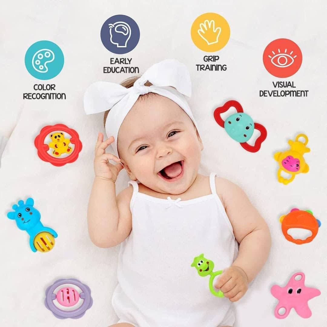 Storio Baby Products Toys 7 Pcs Rattle Set with Teathers for New Born Baby Gifts, Toy for Babies, Non-Toxic image 3