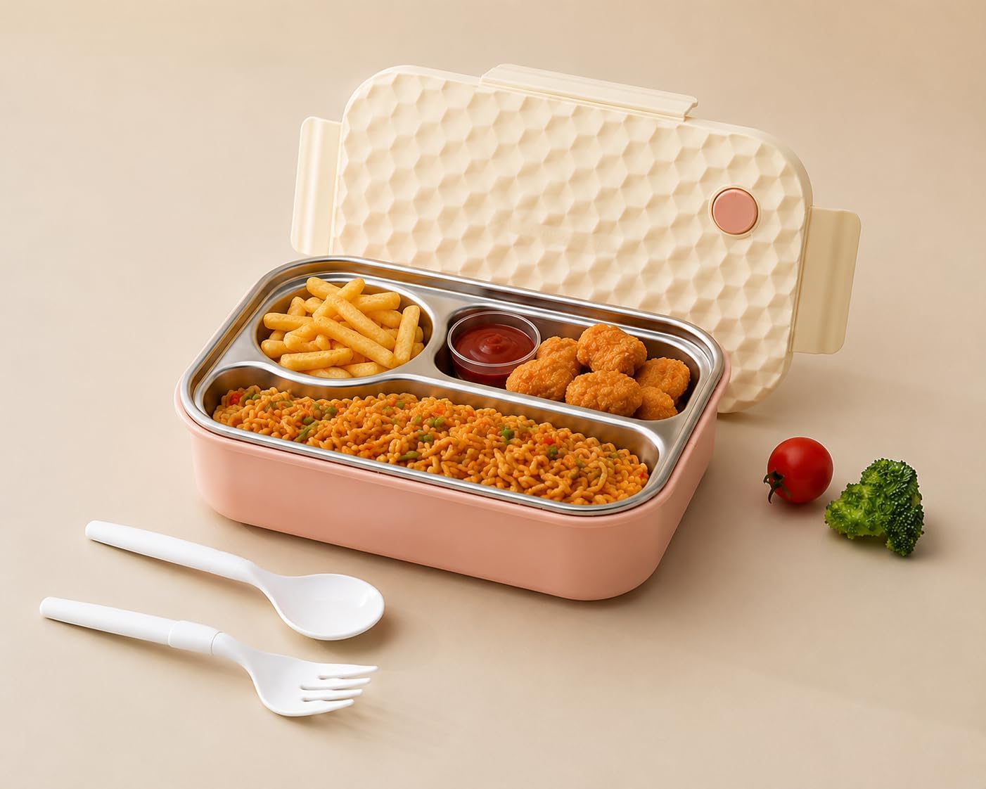 Aroma Insulated Stainless Steel Lunch Box with Clip Lock Lid, Airtight, Leak-Proof, Lightweight, 650 ml, for Office, School, Picnic and Travelling