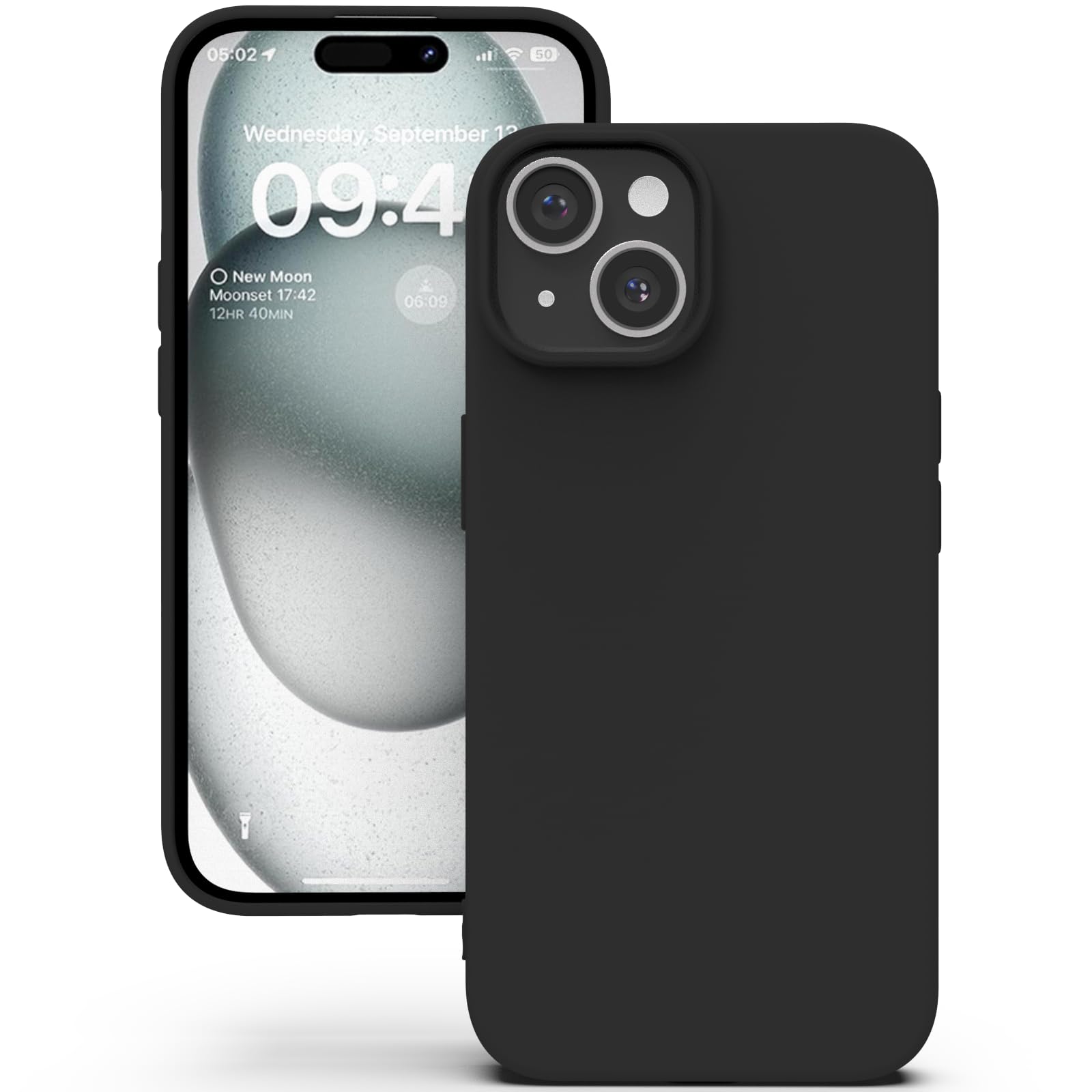 YATWIN Silicone Back Case for iPhone 15, Soft-Touch Phone Back Cover for Apple iPhone 15 - Black