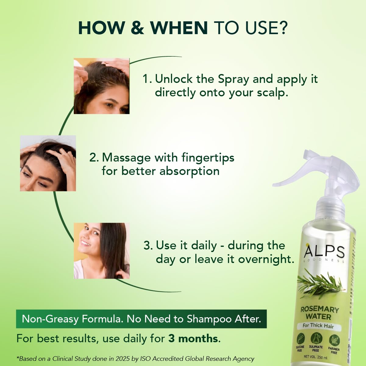 Alps Goodness Rosemary Water Spray for Hair Growth (250ml) | Clinically Proven (In Vivo Tested) to Reduce Hair Fall & Promote Regrowth | 100% Natural Rosemary Extract | Leave-On Scalp & Hair Spray For Men & Women image 5
