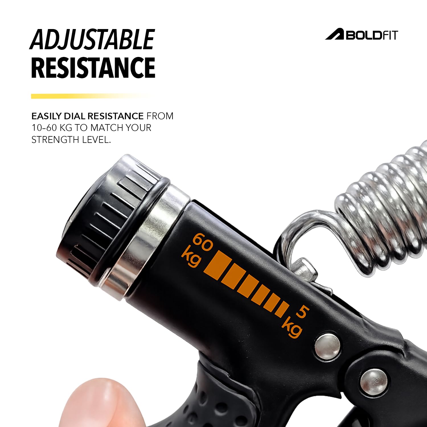 Boldfit Adjustable Hand Grip Strengthener, Hand Gripper With Counter for Men & Women for Gym Workout Hand Exercise Equipment for Forearm, Finger Exercise Power Gripper - 60kg,Alloy Steel,Black image 5