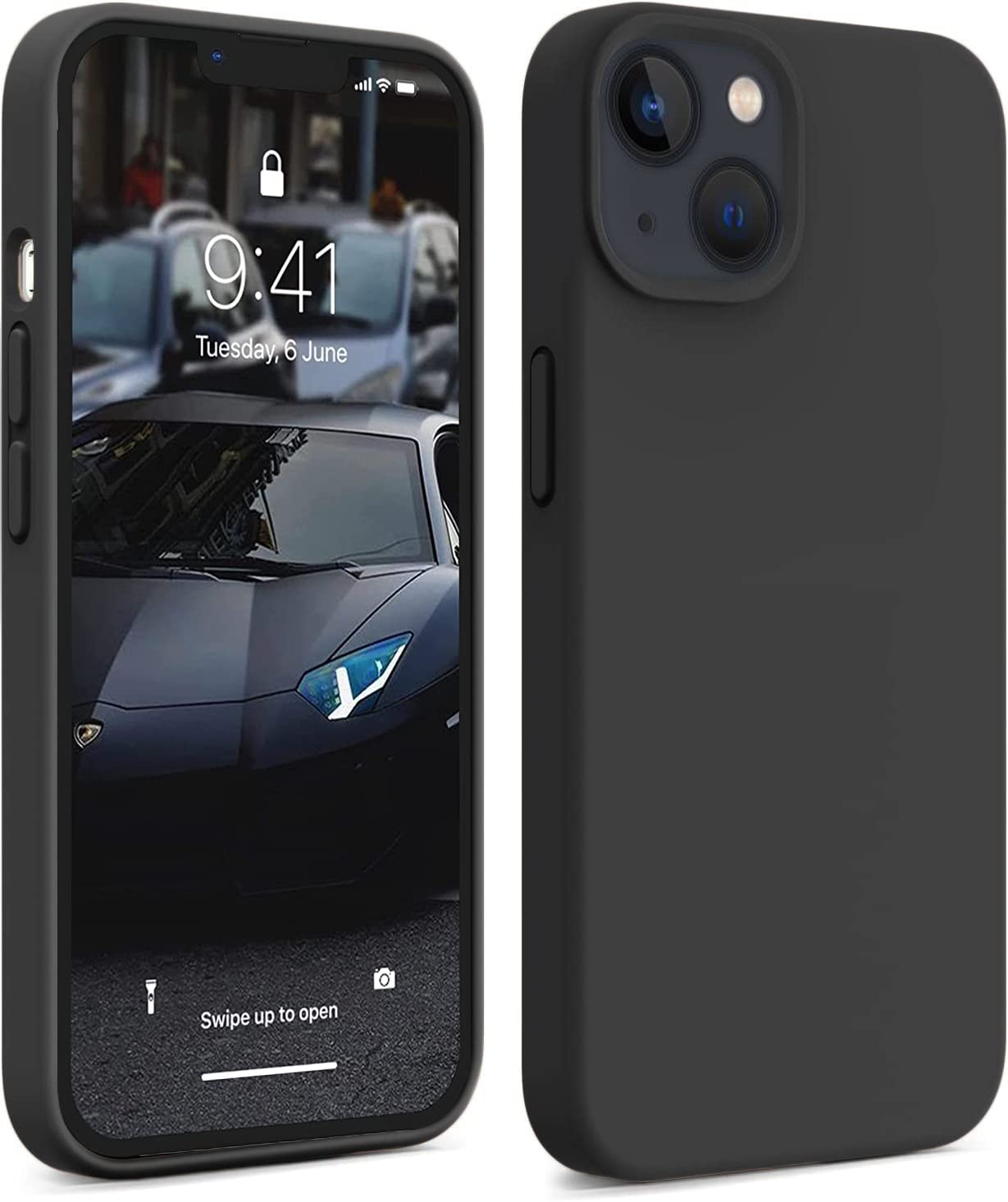 DIZORO® Compatible with iPhone 13 Case, Liquid Silicone Case, Full Body Protective Cover, Shockproof, Slim Phone Case, Anti-Scratch Soft Microfiber Lining,(6.1 inch - Black)