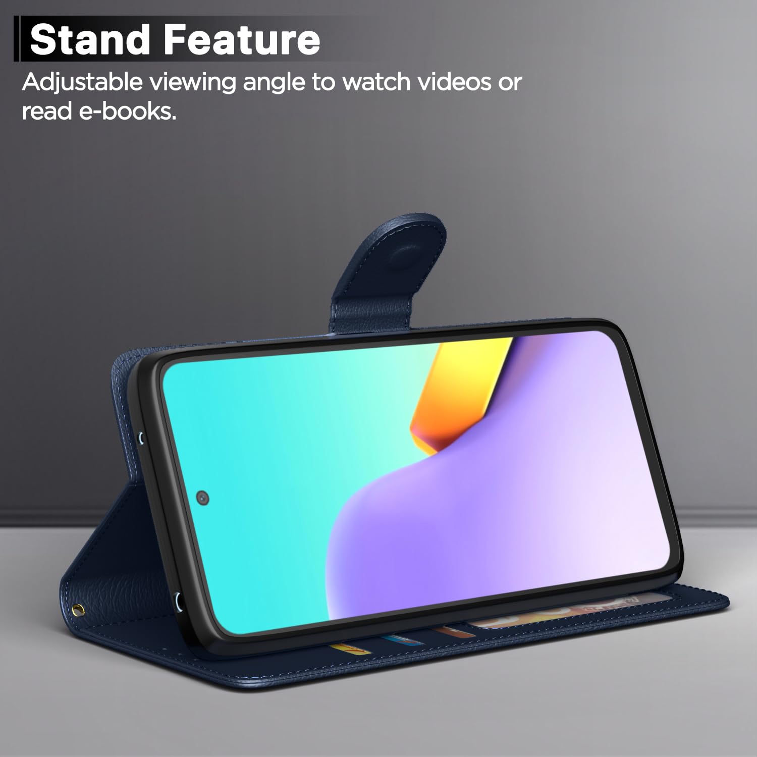 Pikkme Flip Cover Leather Finish | Inside TPU with Card Pockets | Wallet Stand and Shock Proof | Complete Protection Flip Case for Redmi 12 5G / Poco M6 Pro 5G(Blue) image 3