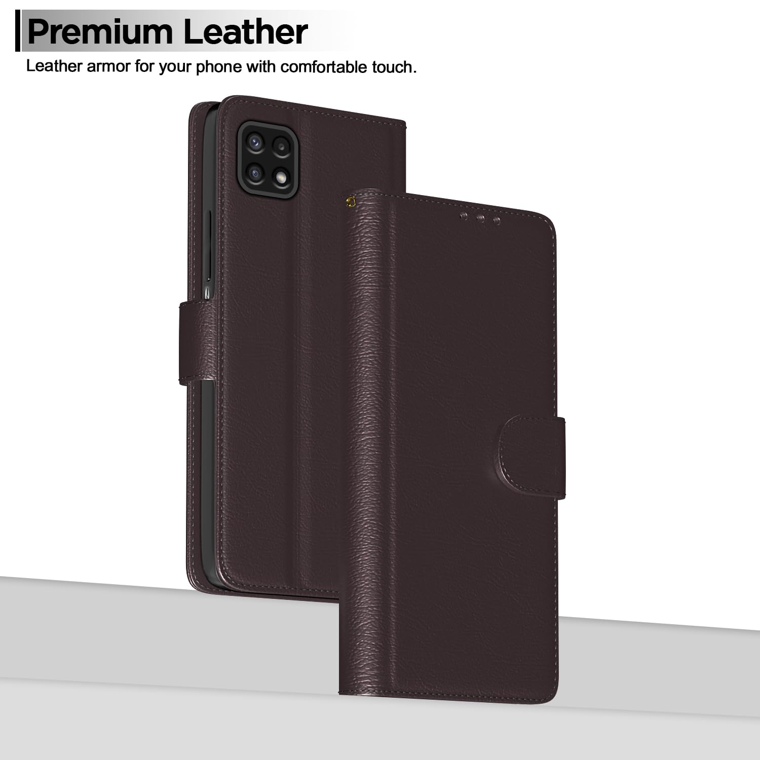 Pikkme Samsung Galaxy A22 5G Flip Case Leather Finish | Inside TPU with Card Pockets | Wallet Stand and Shock Proof | Magnetic Closing | Complete Protection Flip Cover (Coffee) image 2