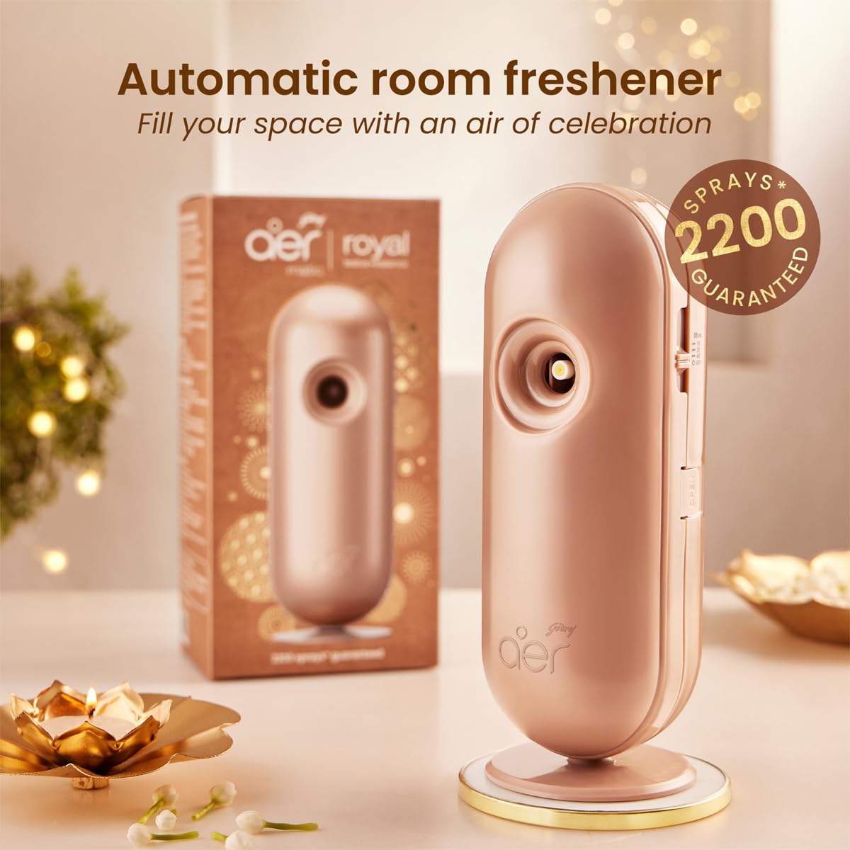 Godrej aer Matic Kit (Machine + 1 Refill) - Automatic Room Fresheners with Flexi Control Spray | Royal Festive Essence | 2200 Sprays Guaranteed | Lasts up to 60 days (210ml) image 3