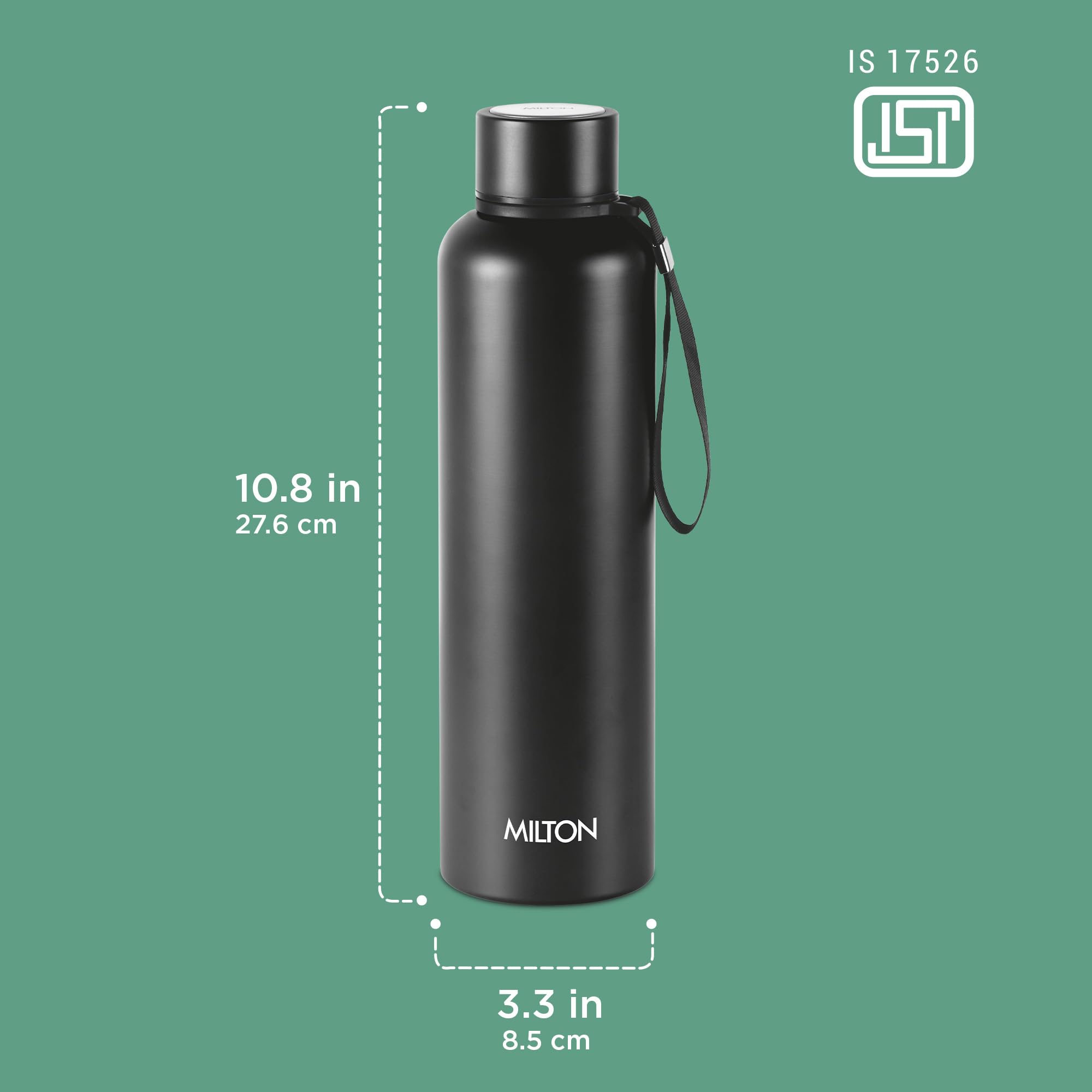 Milton Aura 1000 Thermosteel Water Bottle, 24 Hr Hot and Cold I Leak Proof Lid, ISI Certified I Vacuum Insulated I for Office, Gym, School I Black image 5