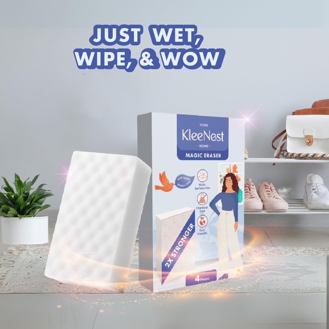 Kleenest Magic Eraser Cleaning Sponge – Pack of 4, Chemical-Free | Multi-purpose stain remover for walls, kitchen, bathroom & shoes. No chemicals needed. image 5