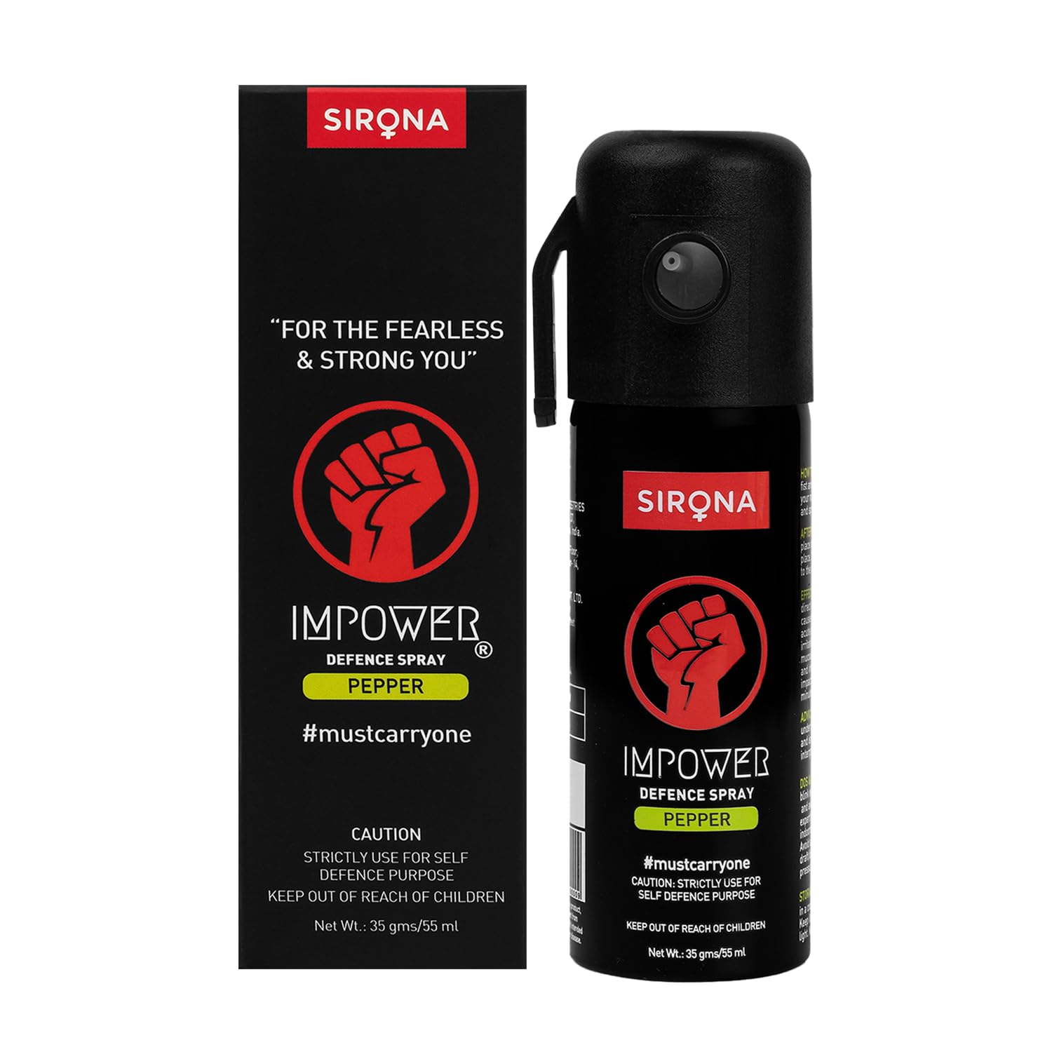 Sirona Impower Pepper Spray for Women | Pack of 1 | Self Defence Spray | Pocket Size Personal Safety Spray | Up to 12 ft Range | Up to 45-Minute Escape Window | Single-Hand Trigger | Safety Lock | 18+
