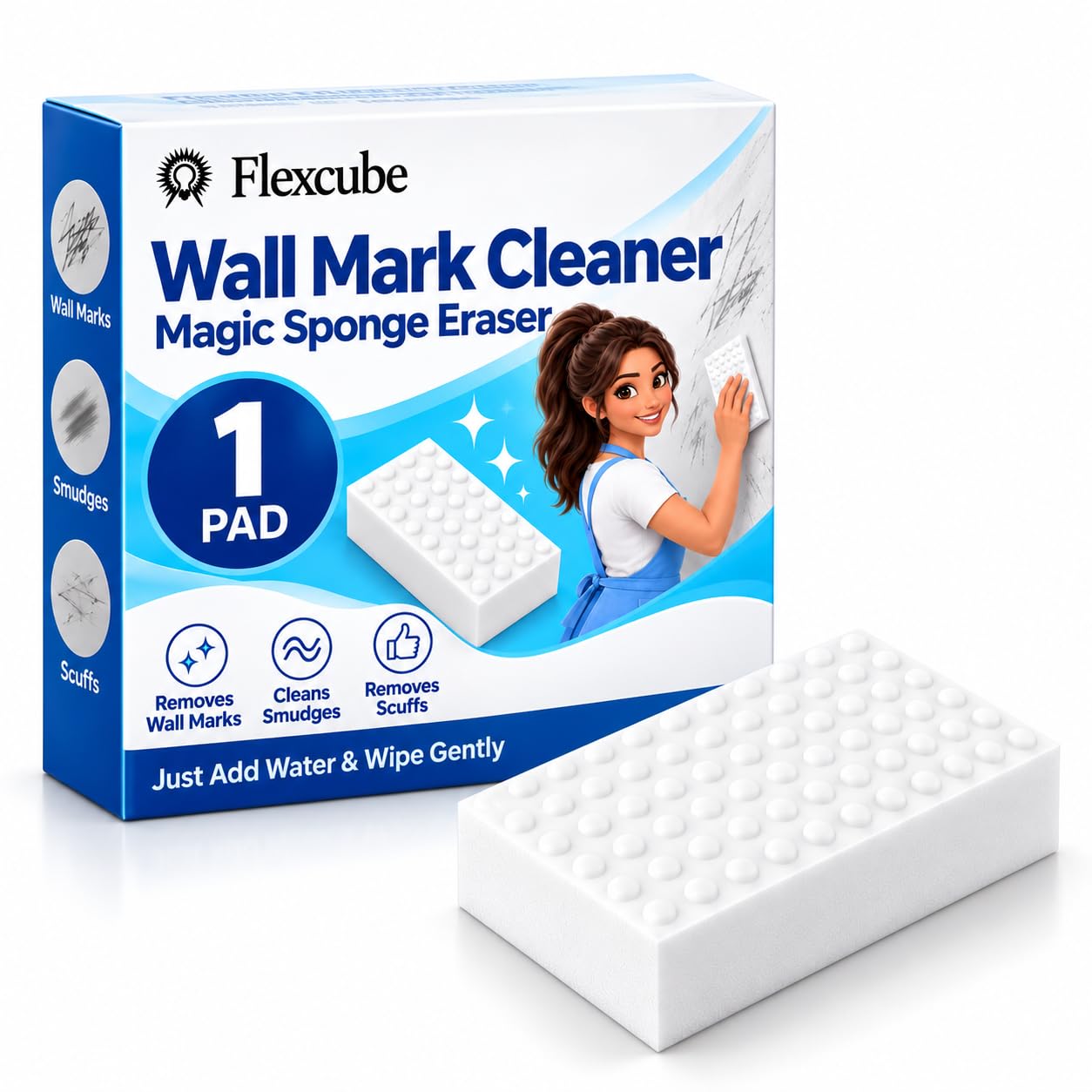 Magic Eraser | Pack of 1 | No Scratch Multi-Surface Cleaning Sponge | Removes 100+ Tough Stains | Just Add Water | Walls, Kitchen, Bathroom, Shoes & Switch Boards