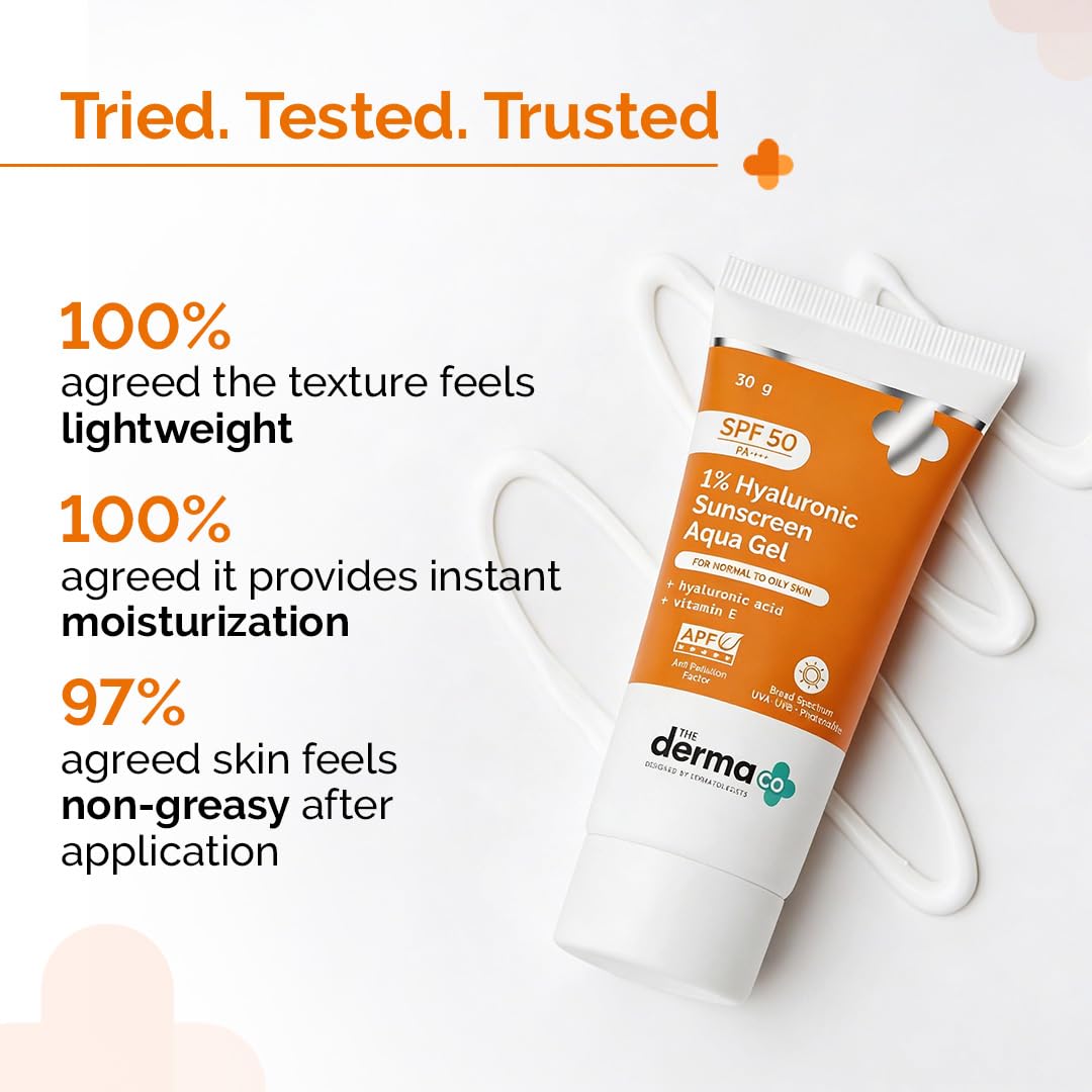 The Derma Co 1% Hyaluronic Sunscreen Aqua Gel SPF 50 PA++++ | Hydrating, Lightweight & Non-Greasy | No White Cast | Broad Spectrum & Blue Light Protection | Clinically Tested - (In-Vivo) | 30 g image 5