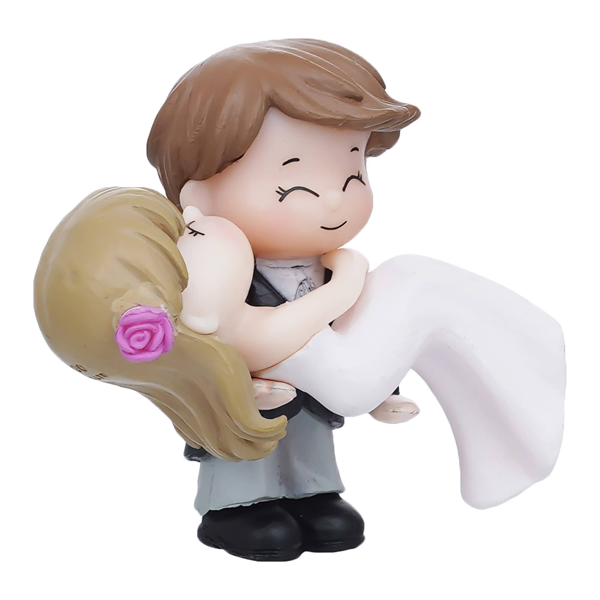 eCraftIndia Polyresin Handcrafted Bride Kissing Groom Romantic Couple Statue Decorative Showpiece with Zuzy Almond Chocolate Box | Valentines Day Gift | Valentine Day Decoration Items image 4