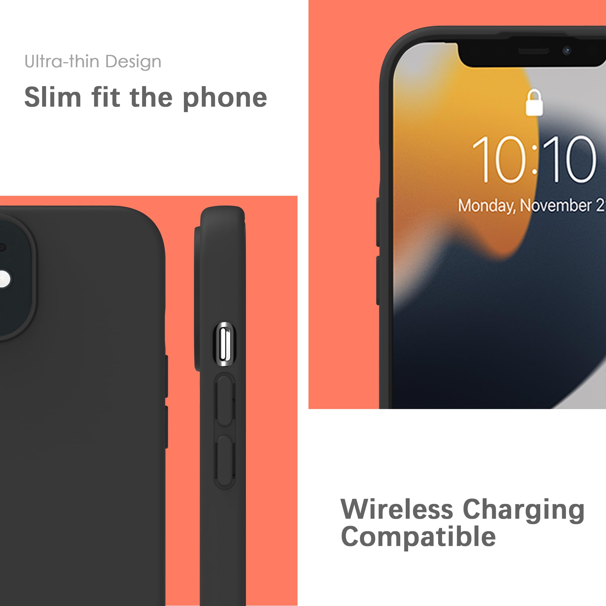 YATWIN Silicone Back Case for iPhone 12/12 Pro, Soft-Touch Phone Back Cover for Apple iPhone 12/12 Pro - Black image 5