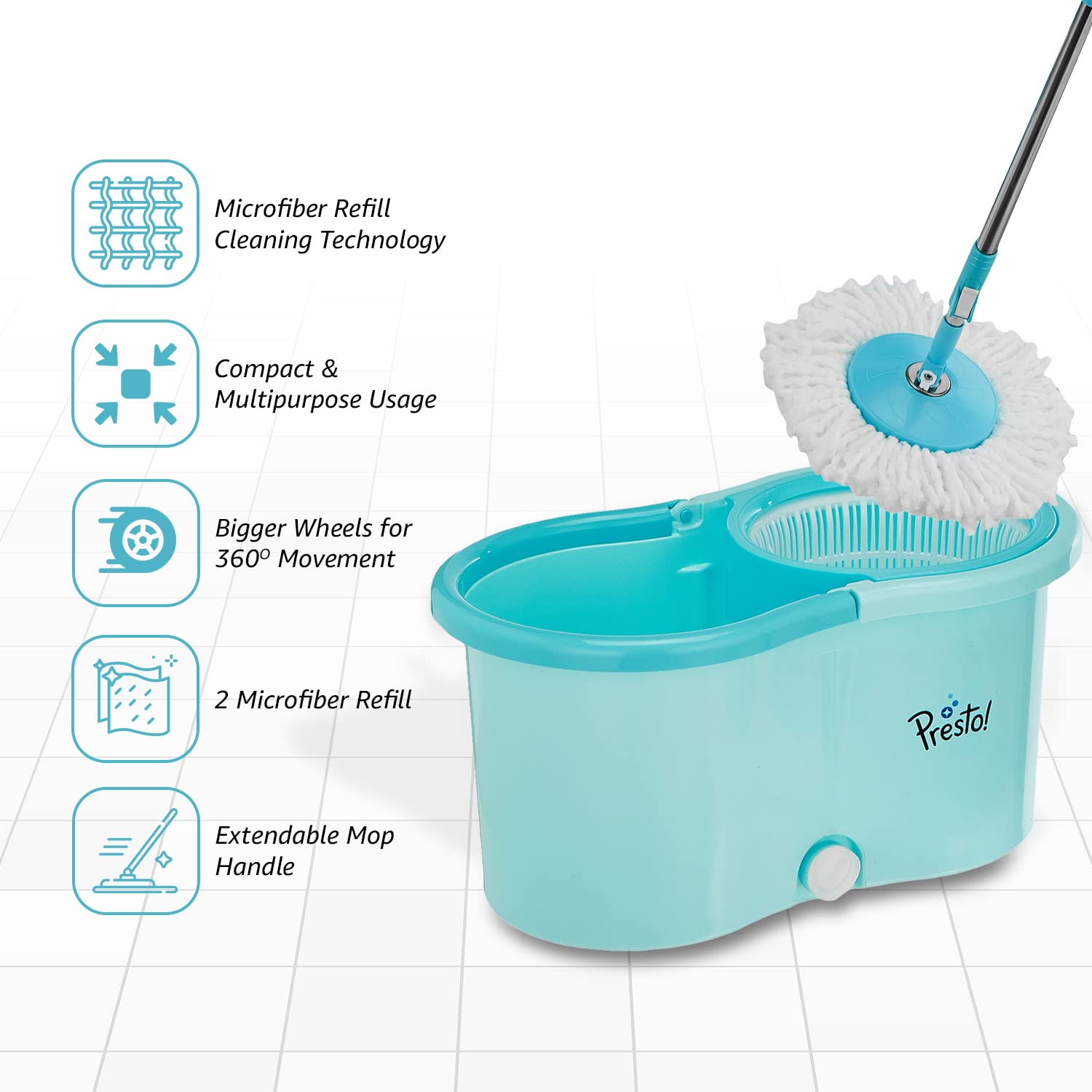 Amazon Brand - Presto! Spin Mop with Plastic Bucket Set, Blue image 2