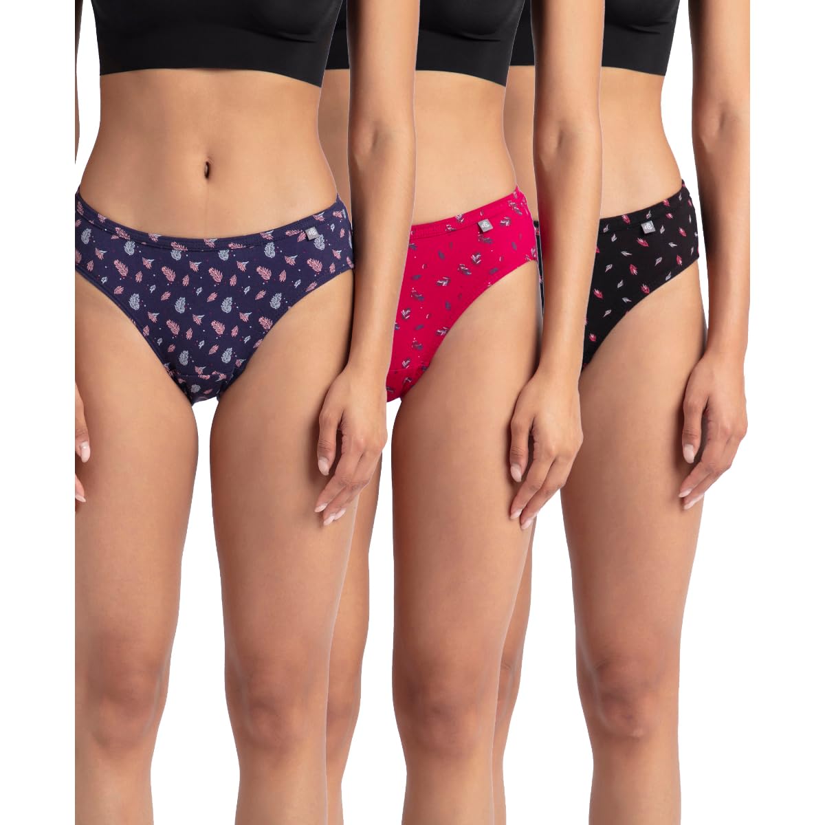 Jockey 1410 Women's Medium Coverage Super Combed Cotton Mid Waist Bikini with Concealed Waistband (Pack of 3_Colors & Prints May Vary)