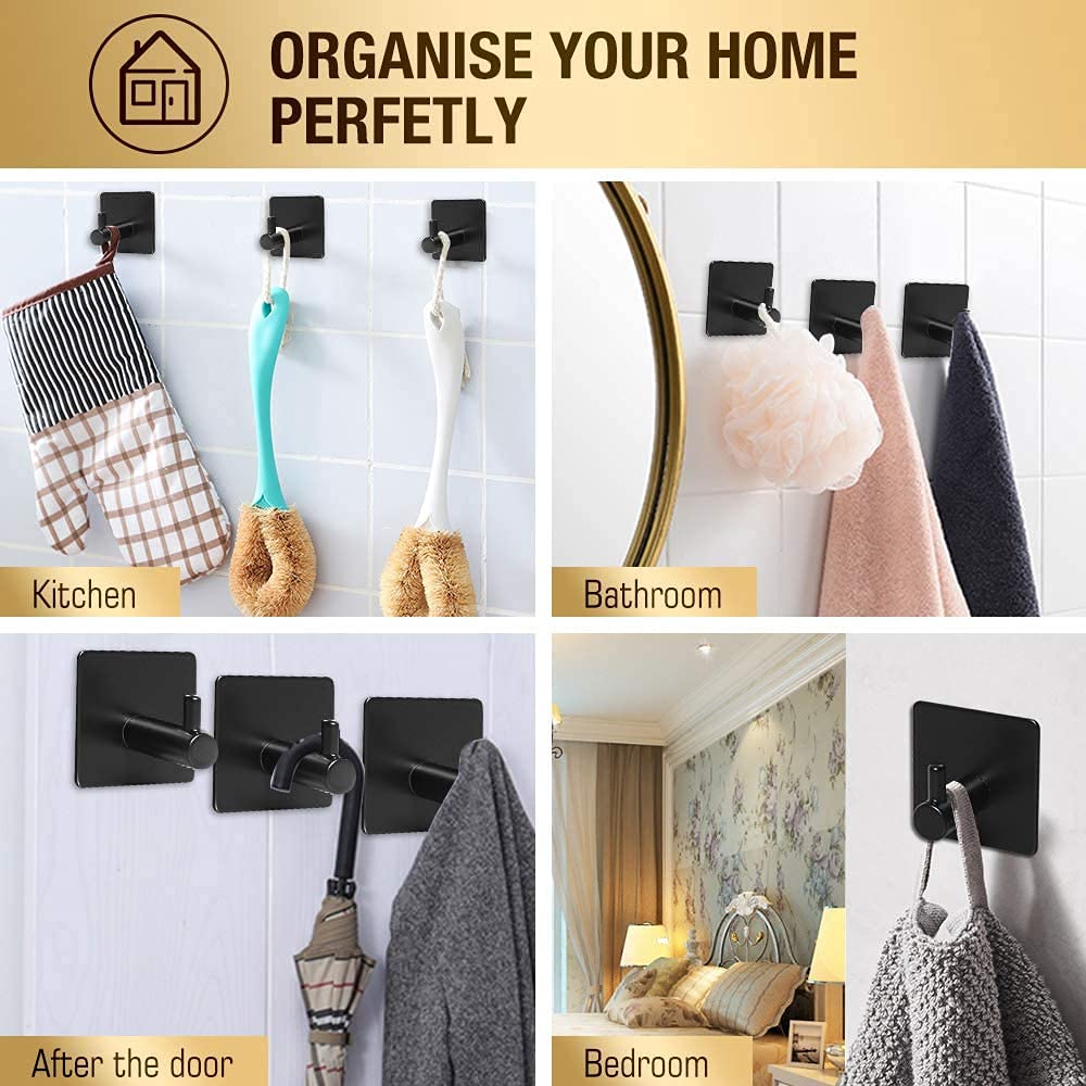 Jialto Adhesive Hooks Heavy Duty Stick on Wall Towel Hooks Door Hooks Waterproof Stainless Steel Adhesive Holders for Hanging Clothes Bathroom 4 Pack image 2