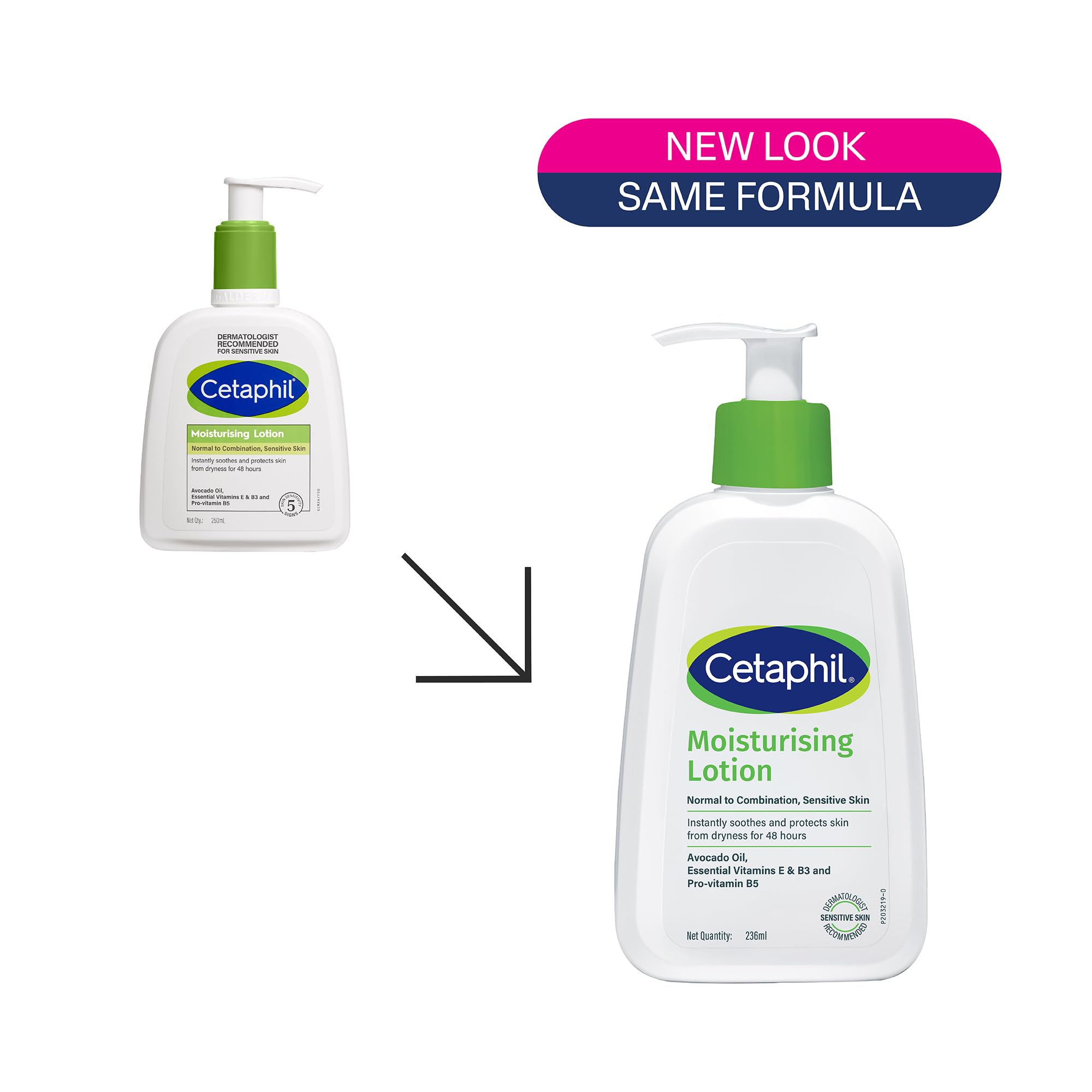 Cetaphil Moisturising Lotion 236 ml for Dry to Normal & Sensitive Skin | 48H Hydration with Niacinamide, Panthenol & Glycerin | Fragrance-Free, Non-Greasy, Dermatologist Recommended, For Face and Body image 2