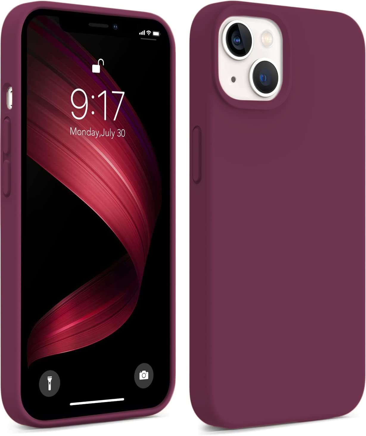 DIZORO® Compatible with iPhone 13 Case, Liquid Silicone Case, Full Body Protective Cover, Shockproof, Slim Phone Case, Anti-Scratch Soft Microfiber Lining, 6.1 inch - Wine Red