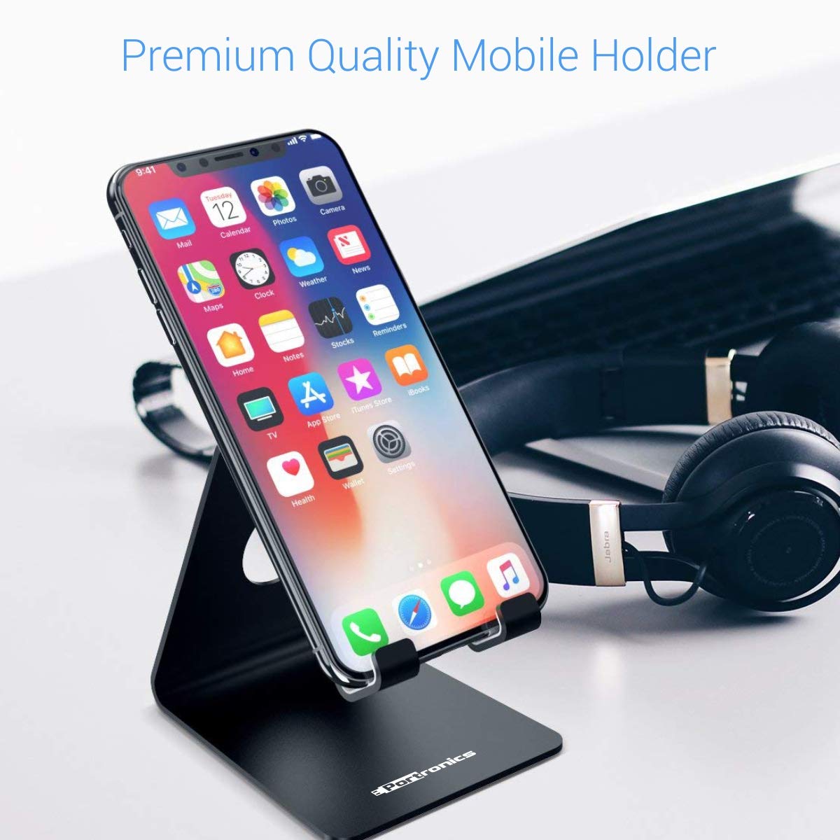 Portronics MODESK Universal Mobile Holder Stand with Metal Body, Anti Skid Design, Light Weight for All Smartphones, Tablets, Kindle, iPad(Black) image 4