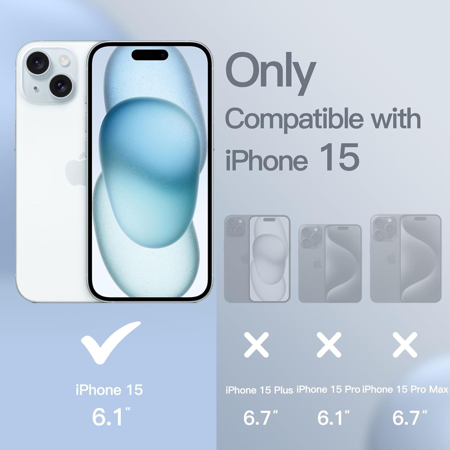DIZORO Compatible for iPhone 15 Case 6.1, Slim Liquid Silicone Case 3 Layers Full Covered Soft Gel Rubber Phone Case Protective Cover 6.1 Inch (Mist Blue) image 2