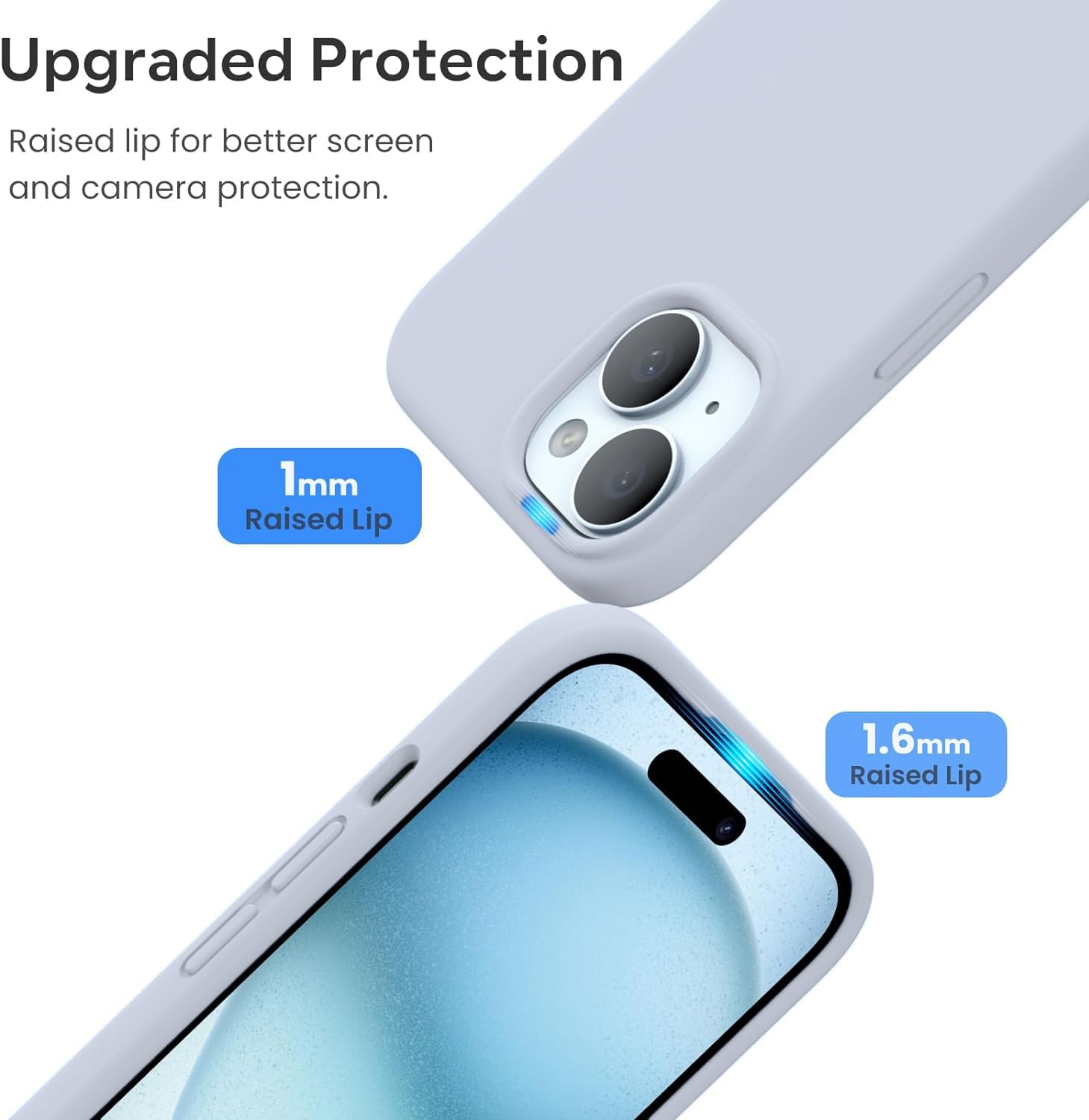DIZORO Compatible for iPhone 15 Case 6.1, Slim Liquid Silicone Case 3 Layers Full Covered Soft Gel Rubber Phone Case Protective Cover 6.1 Inch (Mist Blue) image 3