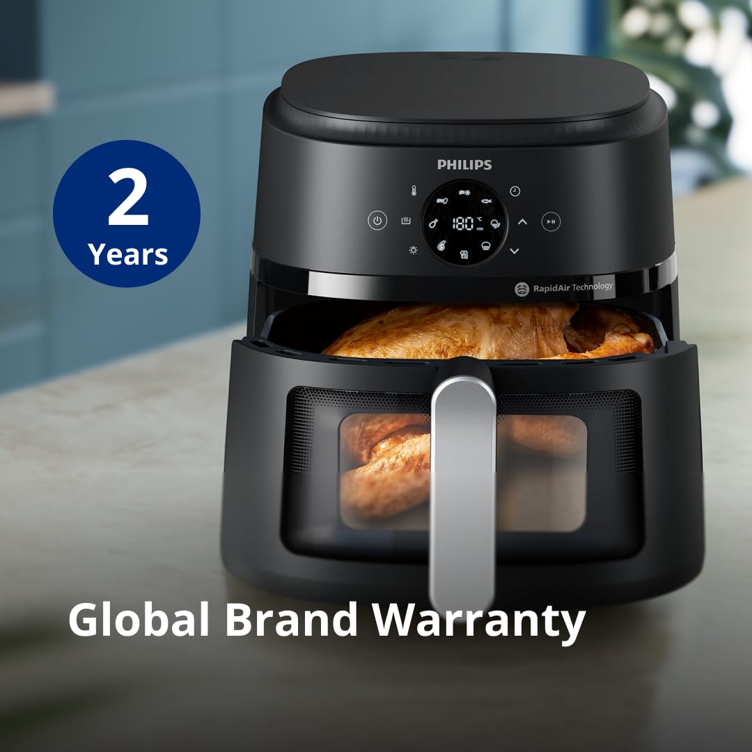 PHILIPS Air Fryer NA231/00 with touch panel, 6.2 Litre, Extra Large | with touch panel, uses up to 90% less fat, 1700W, with Rapid Air Technology (Black),Cooking window image 3