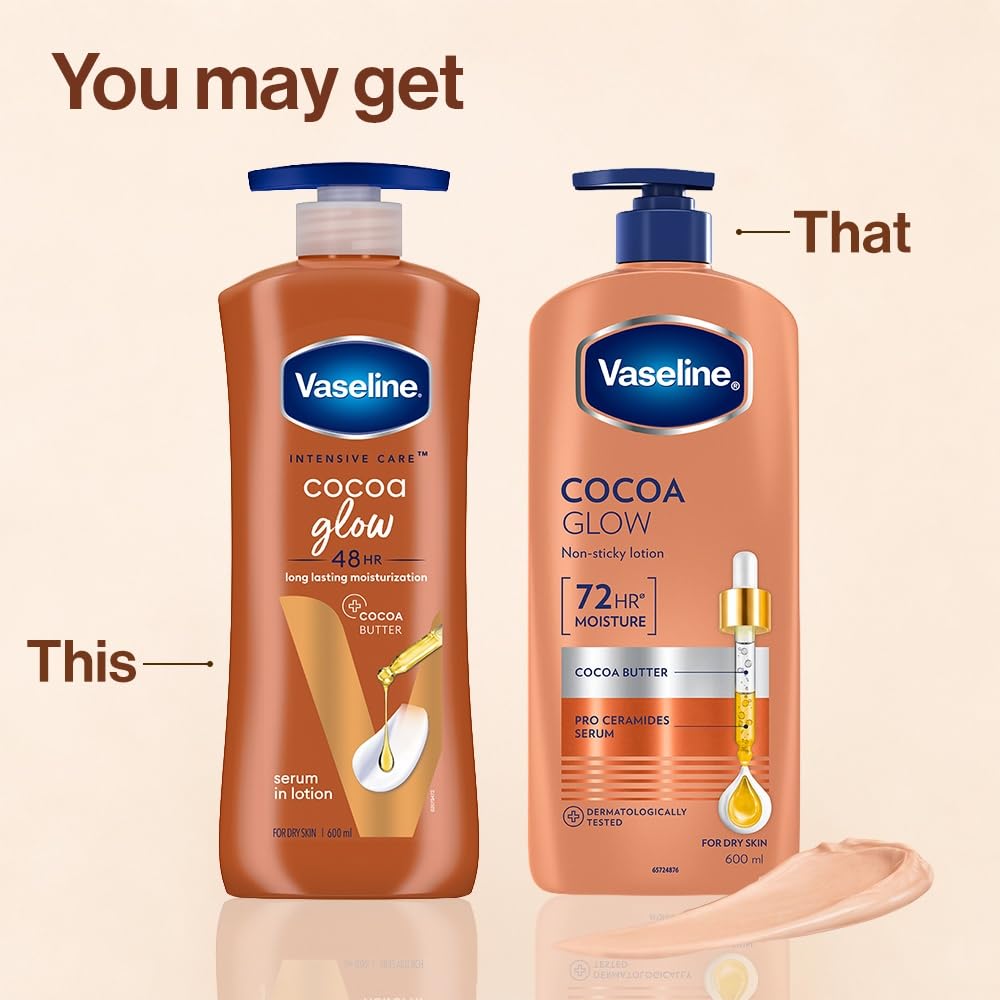 Vaseline Cocoa Glow Serum In Lotion, 600 ml | 100% Pure Cocoa & Shea Butter for Glowing & Soft Skin image 3
