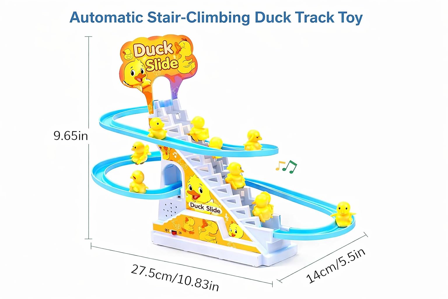 TEC TAVAKKAL Duck Slide Toy Set, Funny Automatic Stair-Climbing Ducklings Cartoon Race Track Set Duck Roller Coaster Escalator Toy with Flashing Lights & Music (Duck Slide Track Set) image 2