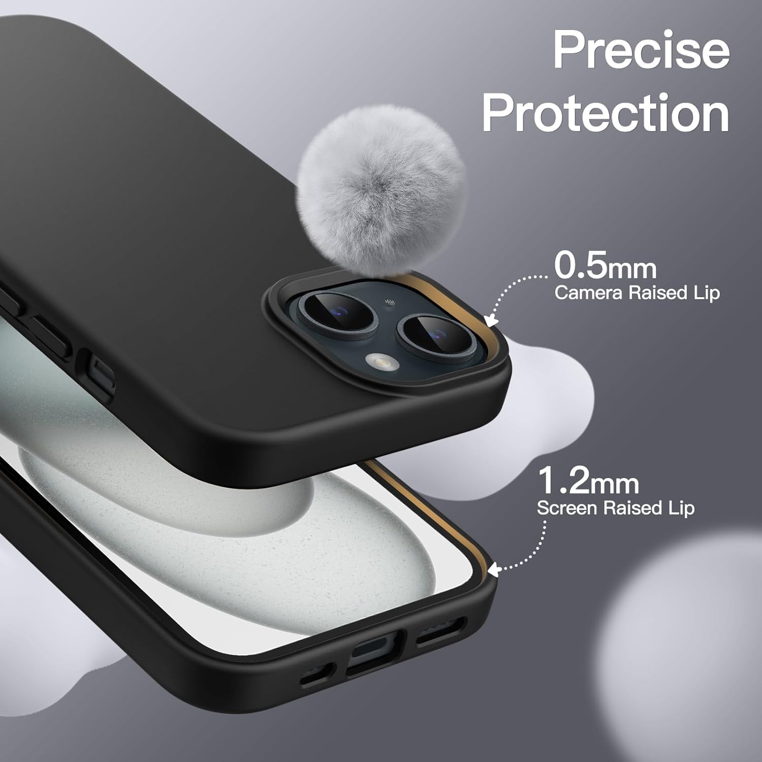 DIZORO Compatible for iPhone 15 Case 6.1, Slim Liquid Silicone Case 3 Layers Full Covered Soft Gel Rubber Phone Case Protective Cover 6.1 Inch (Black) image 5