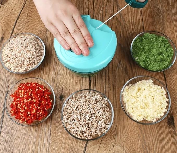 SORATH Manual Pull String Food Chopper | 3-Blade Hand Chopper for Vegetables, Fruits & Nuts | Turquoise Mini Food Processor (Blue) image 2