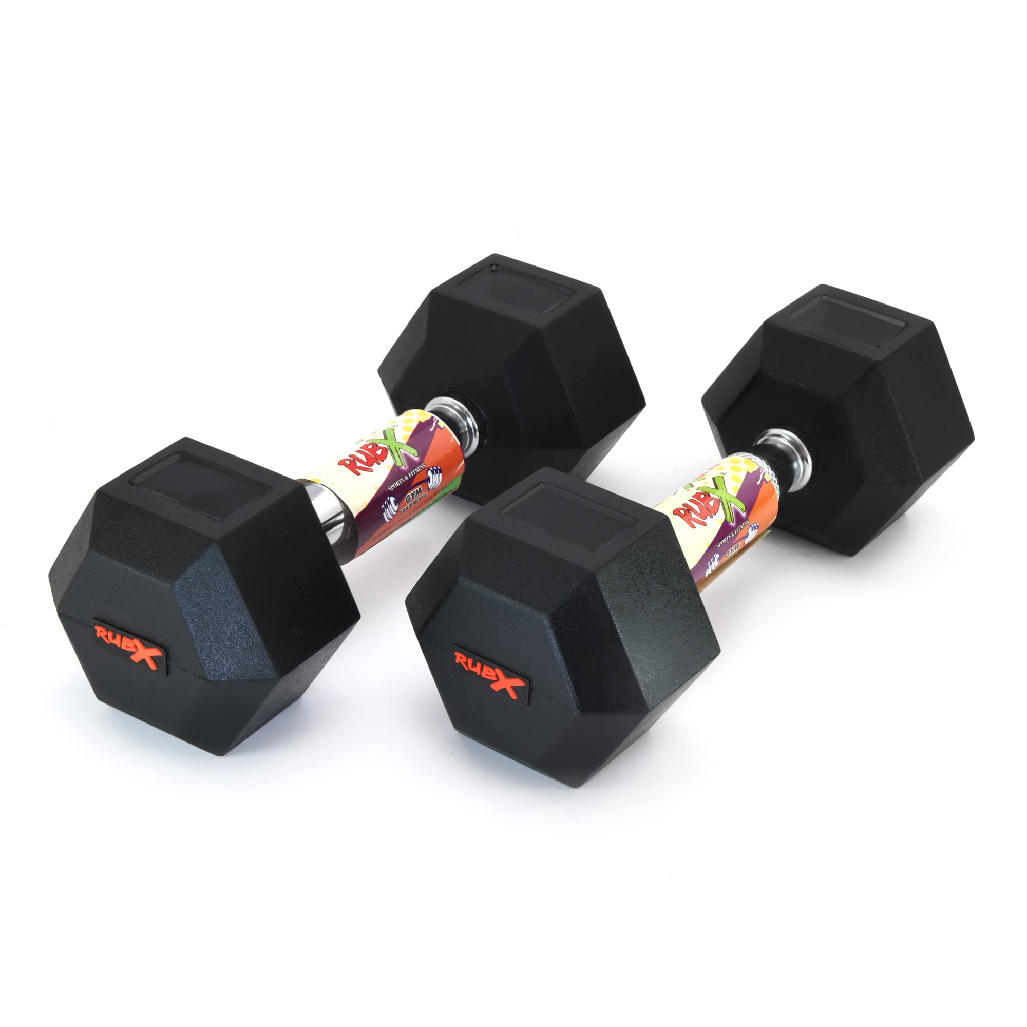 RUBX Rubber Coated Professional Exercise Hex Dumbbells (2.5 Kg x 2pc (Total = 5 kg + Pink/Grey Gloves))
