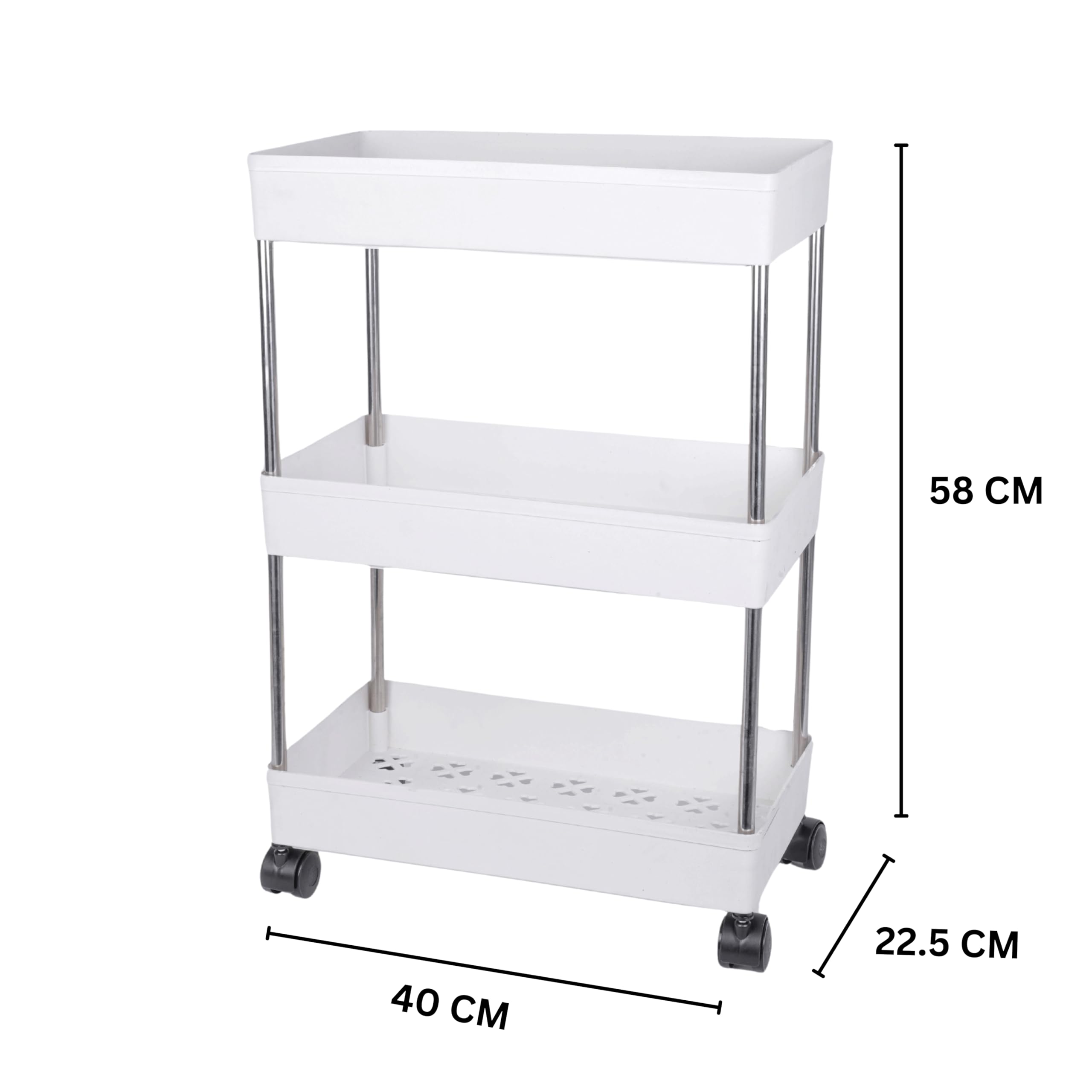 Multipurpose Plastic Trolley with Dish Rack for Kitchen Fruit Vegetable Storage Basket Modern Organizer - 3 Layer Stackable Shelf Cart Kitchenware Food, Snacks, Toys, Tiered Shelf (White)