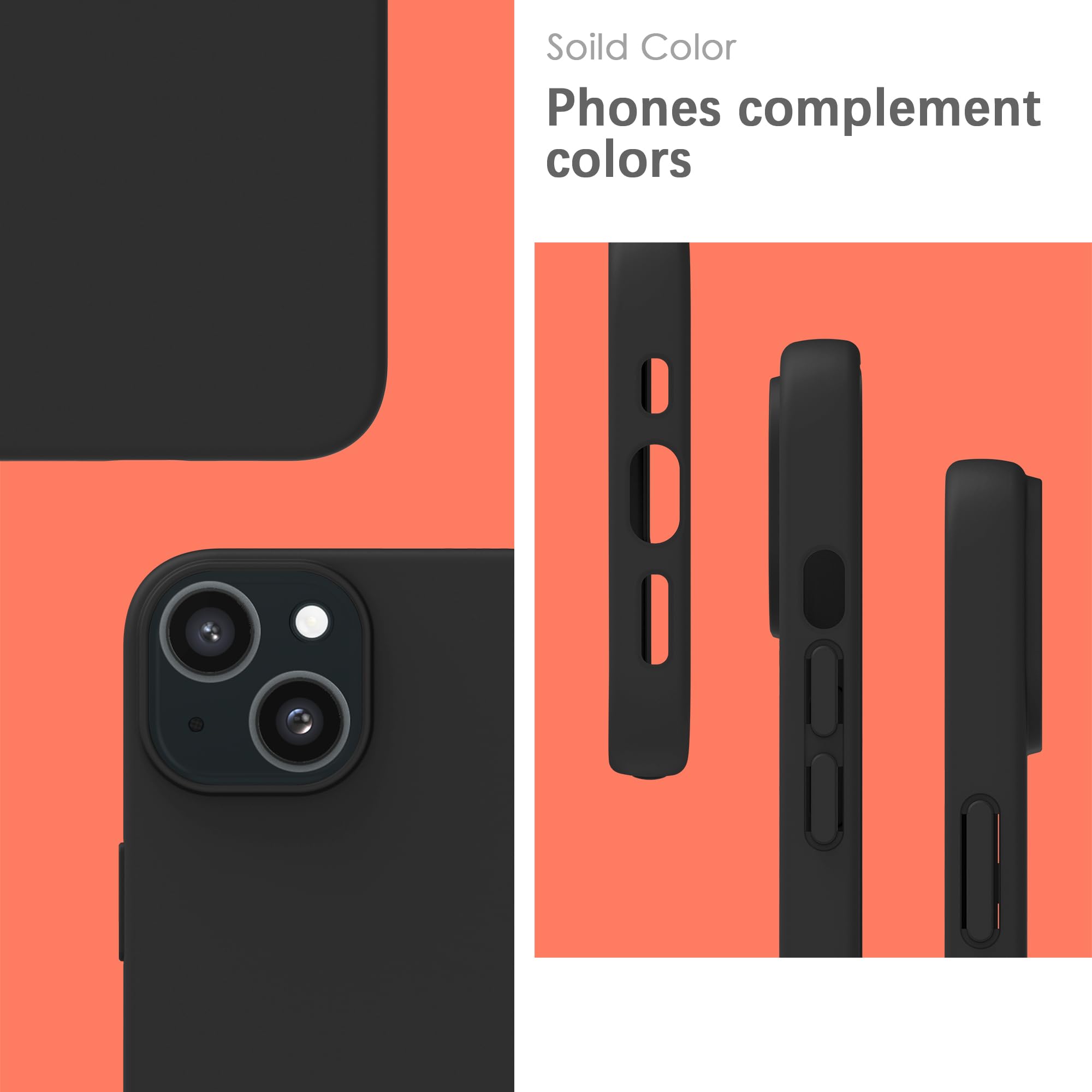 YATWIN Silicone Back Case for iPhone 15, Soft-Touch Phone Back Cover for Apple iPhone 15 - Black image 3