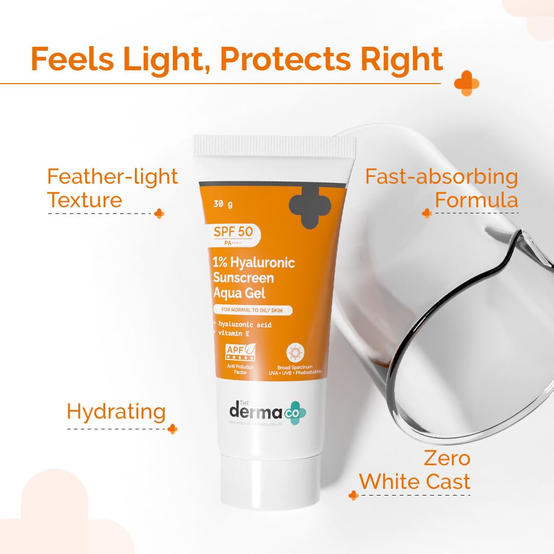 The Derma Co 1% Hyaluronic Sunscreen Aqua Gel SPF 50 PA++++ | Hydrating, Lightweight & Non-Greasy | No White Cast | Broad Spectrum & Blue Light Protection | Clinically Tested - (In-Vivo) | 30 g image 4