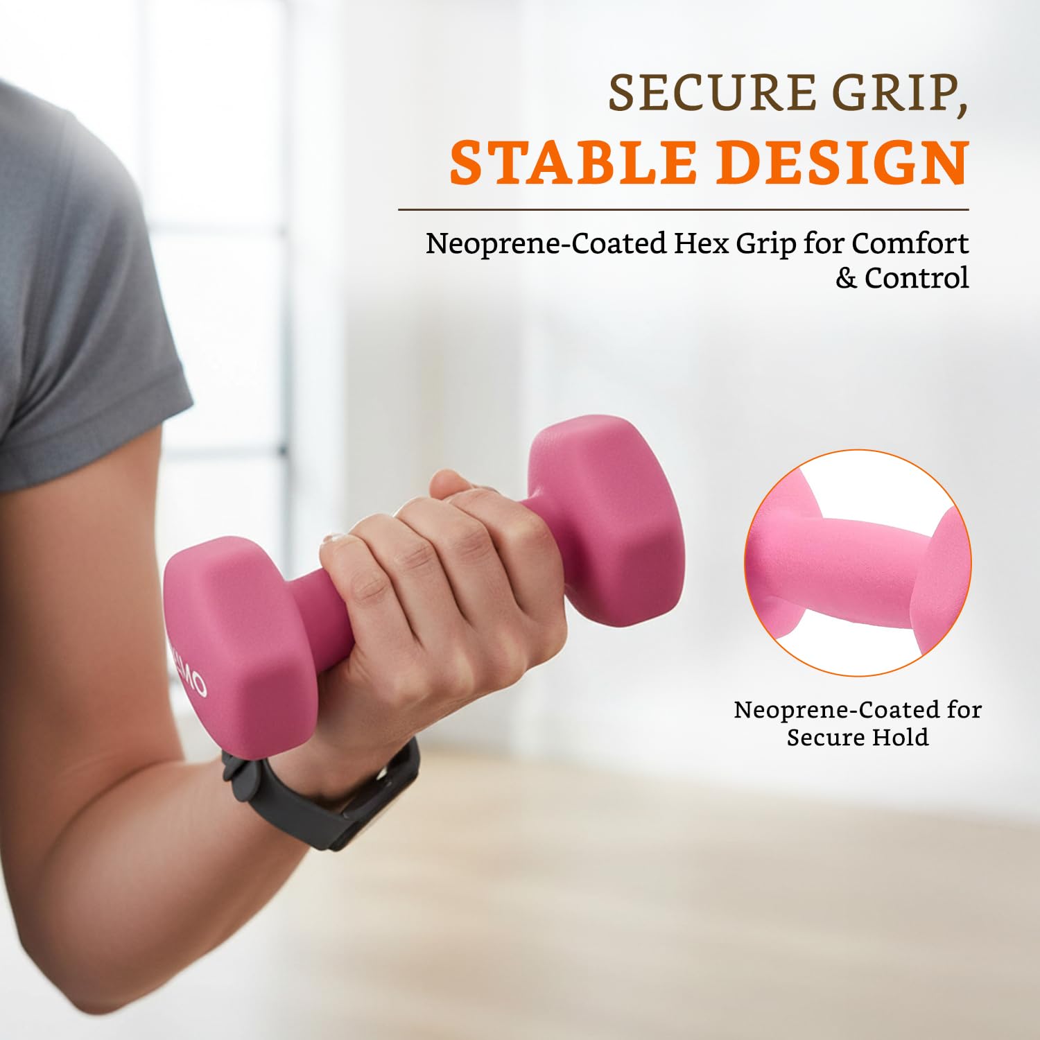 Amazon Brand - Solimo Neoprene Dumbbell 2 kg, Set of 2 (Light Pink) image 3